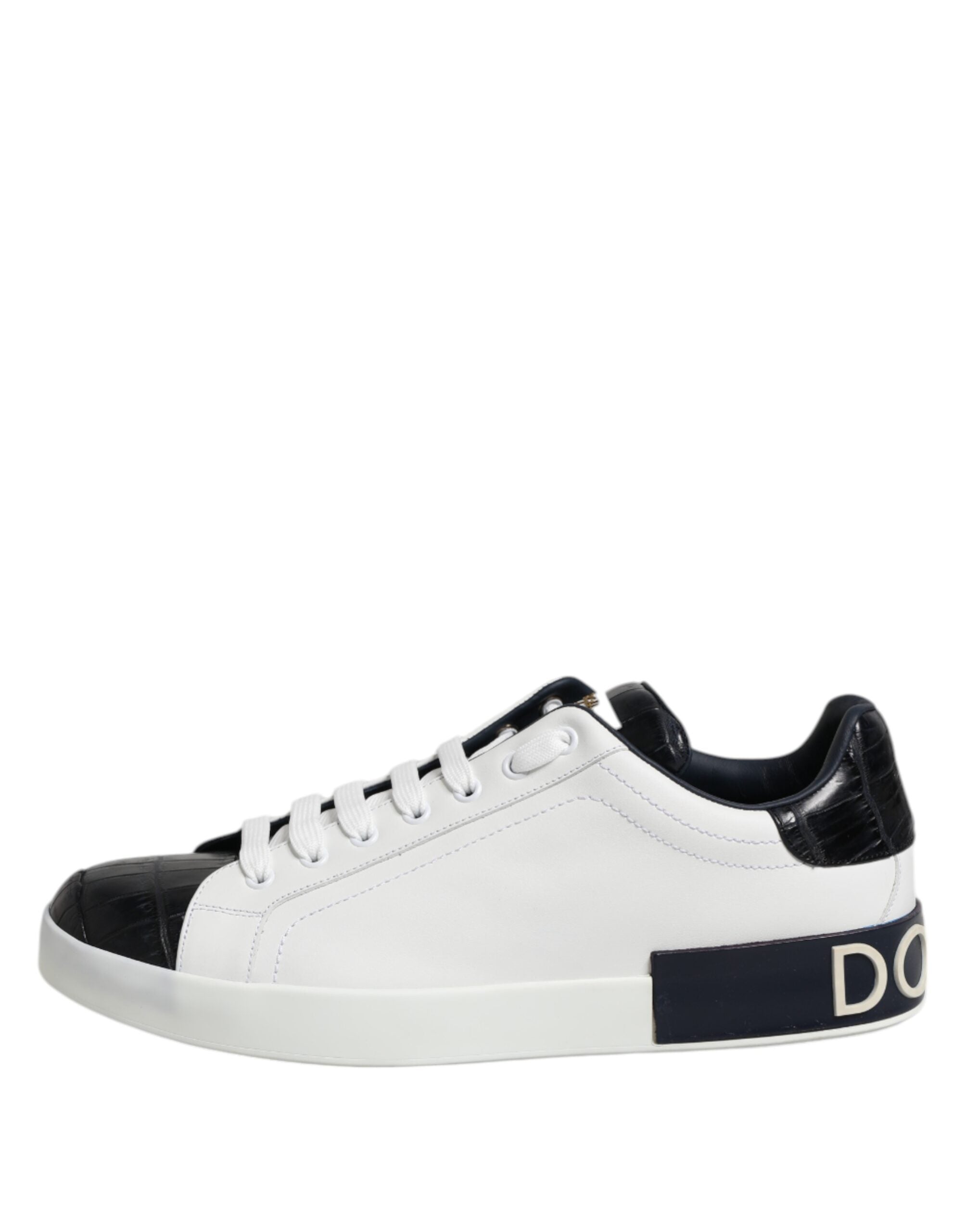 Baskets Portofino en cuir blanc et noir Dolce &amp; Gabbana