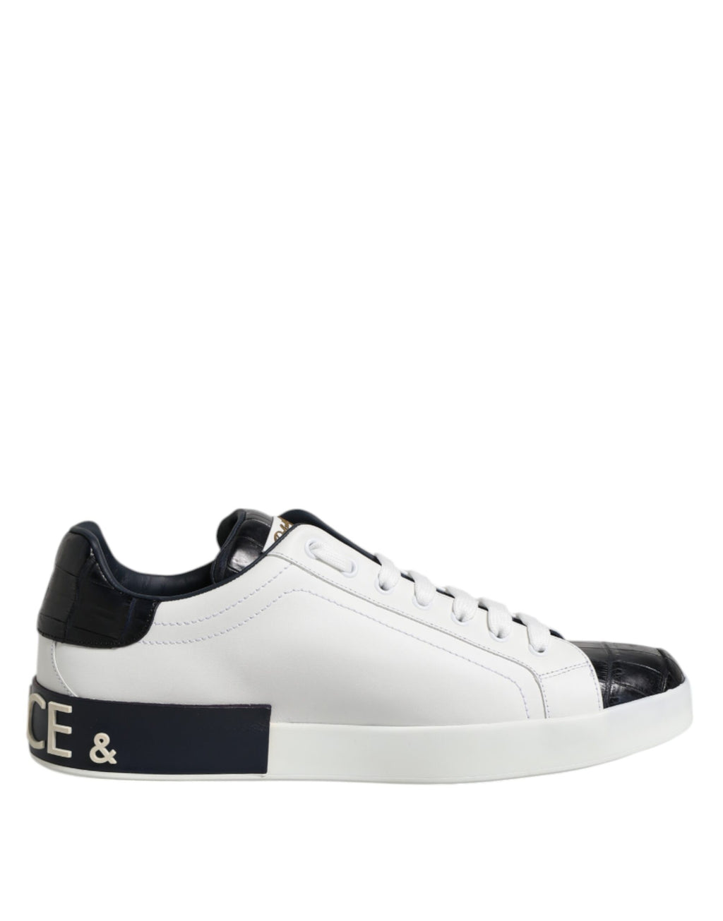 Baskets Portofino en cuir blanc et noir Dolce &amp; Gabbana
