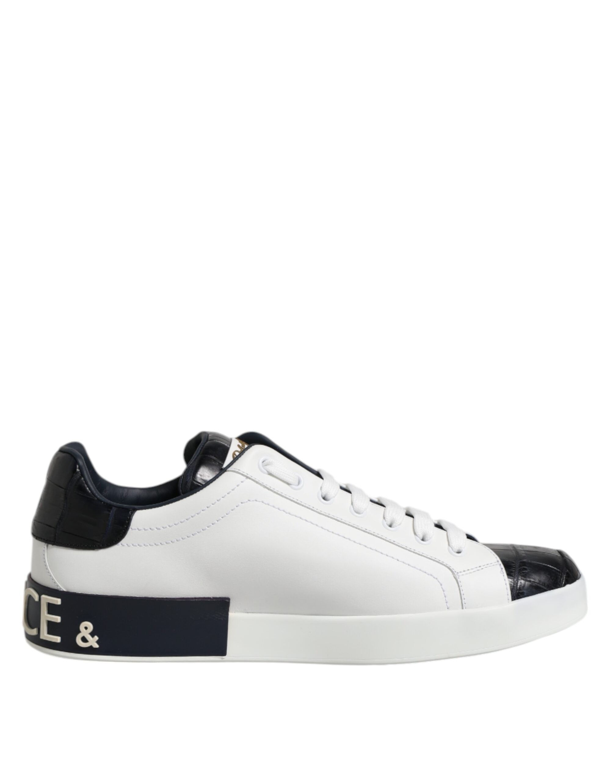 Baskets Portofino en cuir blanc et noir Dolce &amp; Gabbana