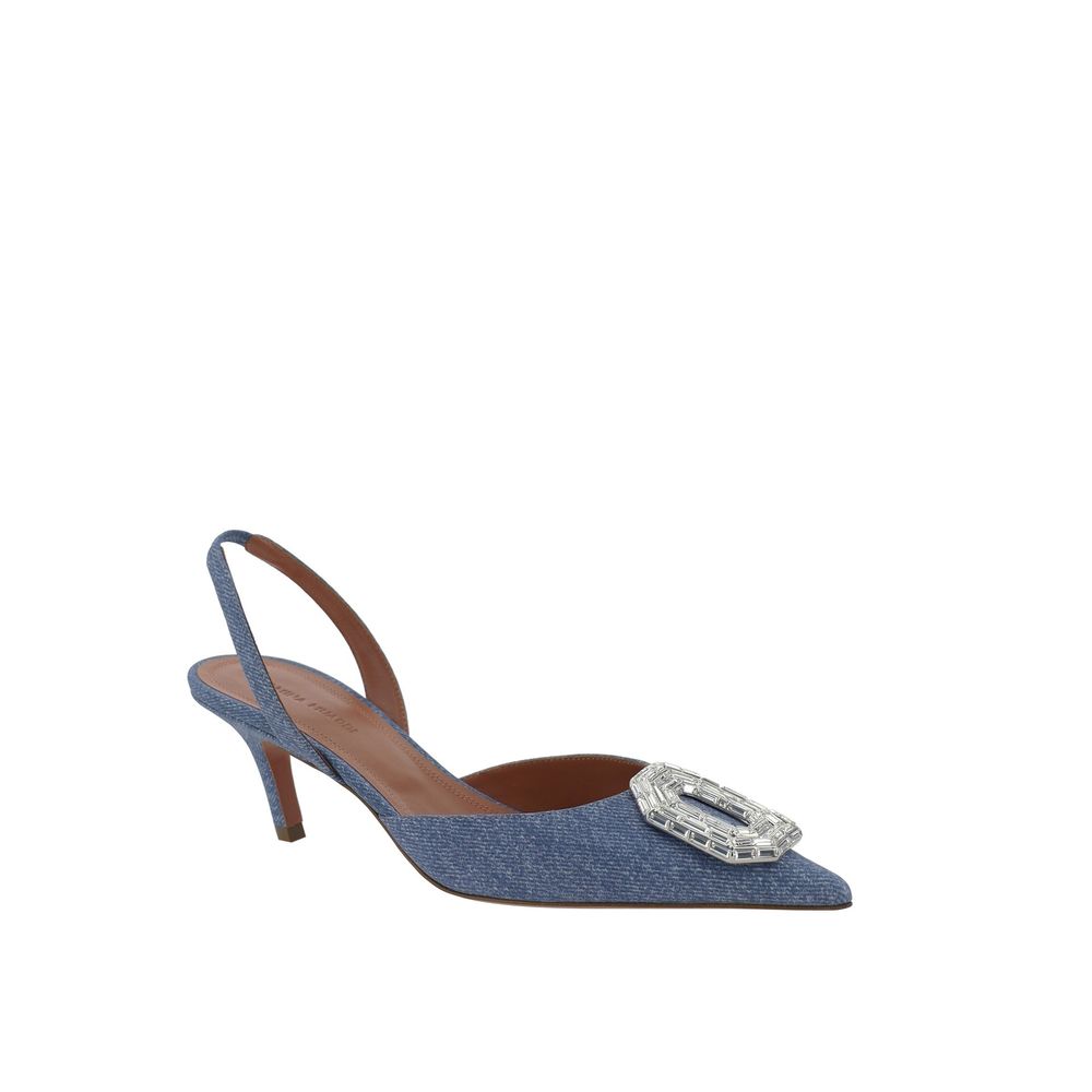 Amina Muaddi Camelia Sling 60 bedruckte Denim-Pumps