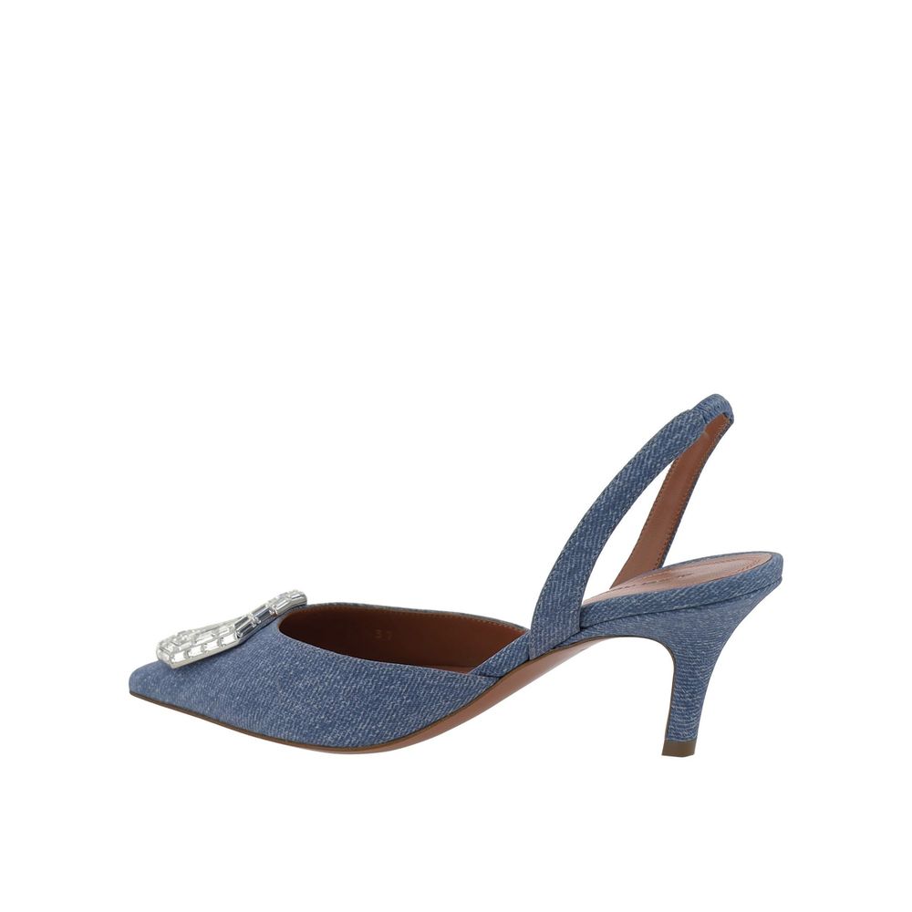 Amina Muaddi Camelia Sling 60 bedruckte Denim-Pumps