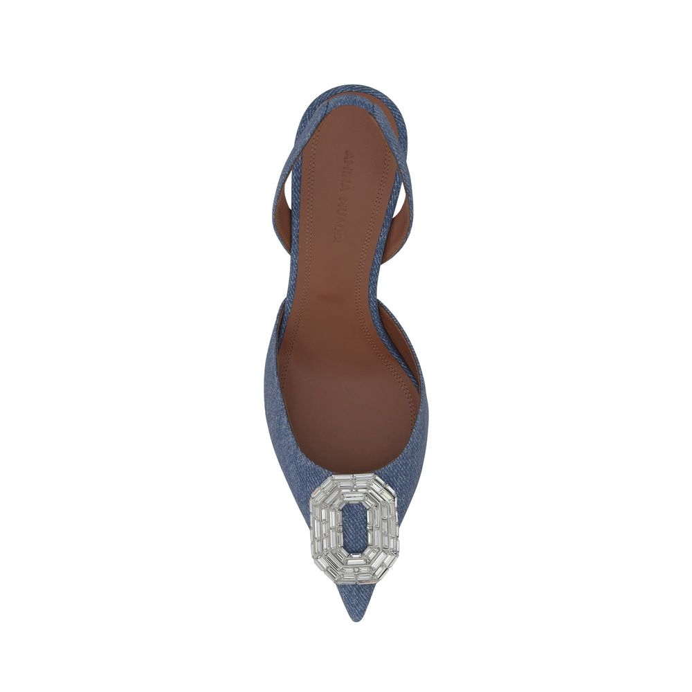 Amina Muaddi Camelia Sling 60 bedruckte Denim-Pumps