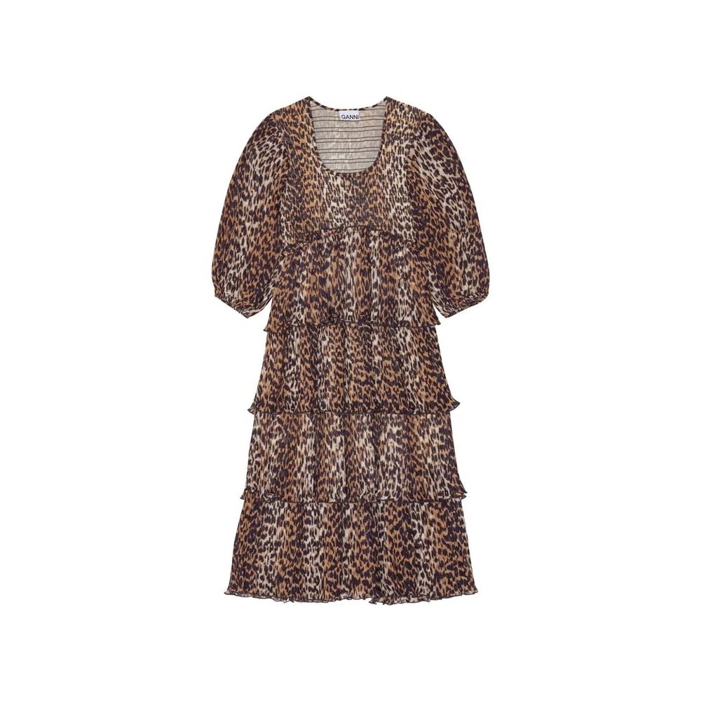 Robe midi plissée en georgette léopard Ganni