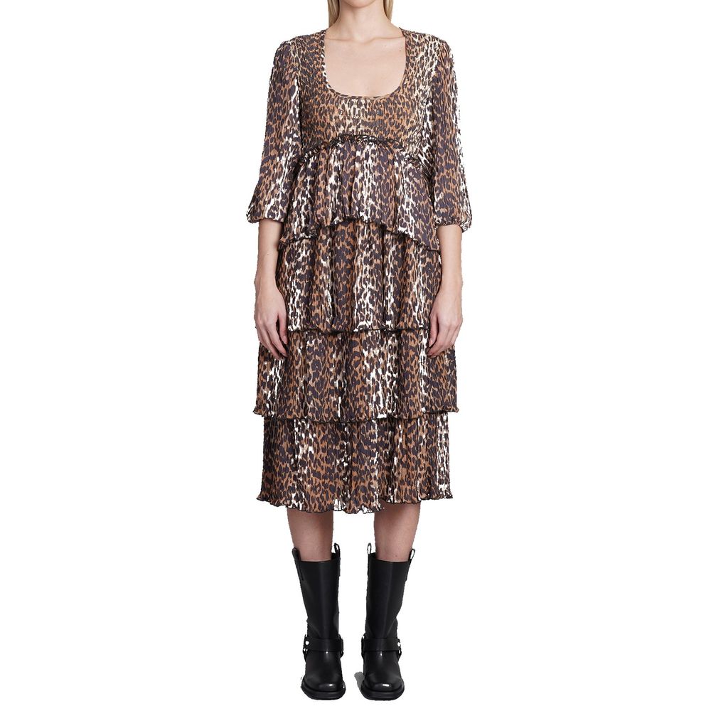 Robe midi plissée en georgette léopard Ganni