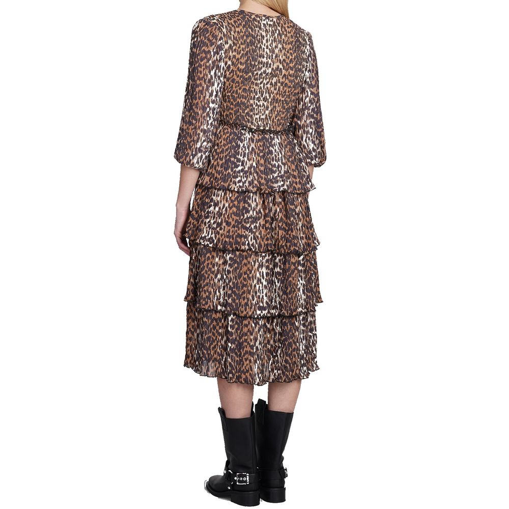 Robe midi plissée en georgette léopard Ganni