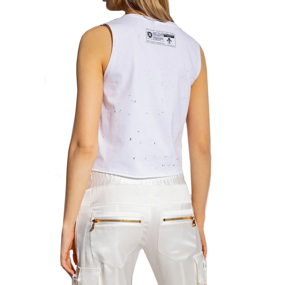 T-shirt court en coton imprimé Balmain