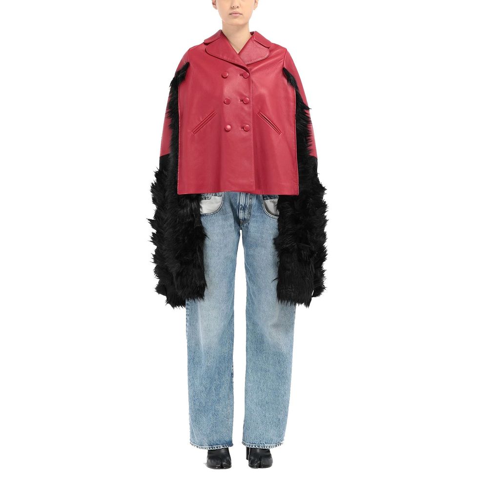 Veste cape en cuir avec bordure en fausse fourrure Maison Margiela