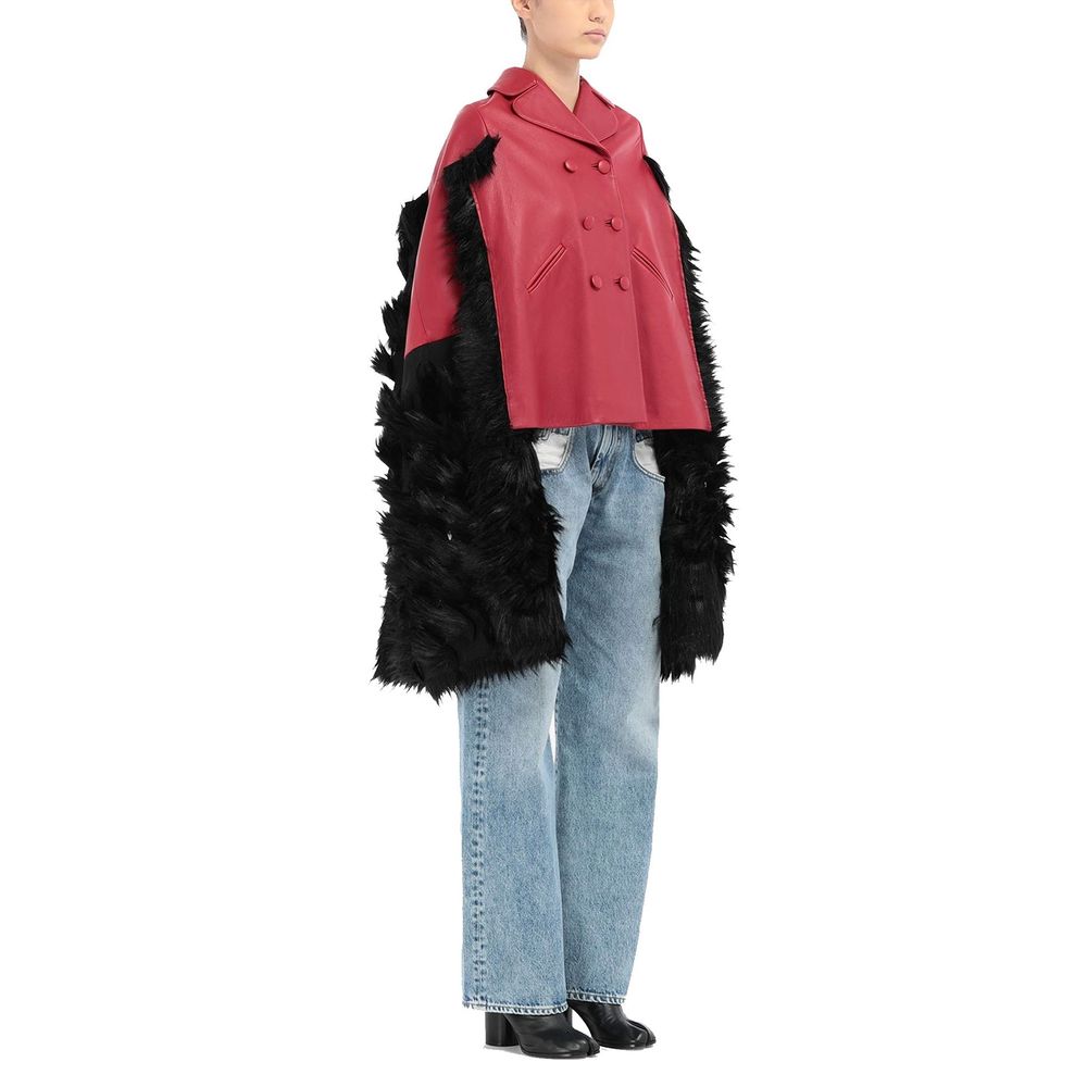 Veste cape en cuir avec bordure en fausse fourrure Maison Margiela