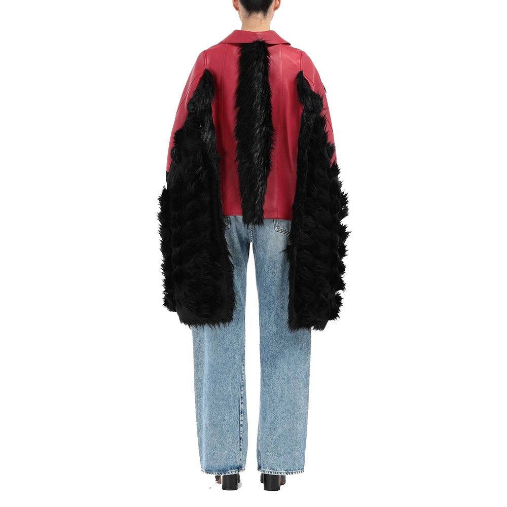 Veste cape en cuir avec bordure en fausse fourrure Maison Margiela