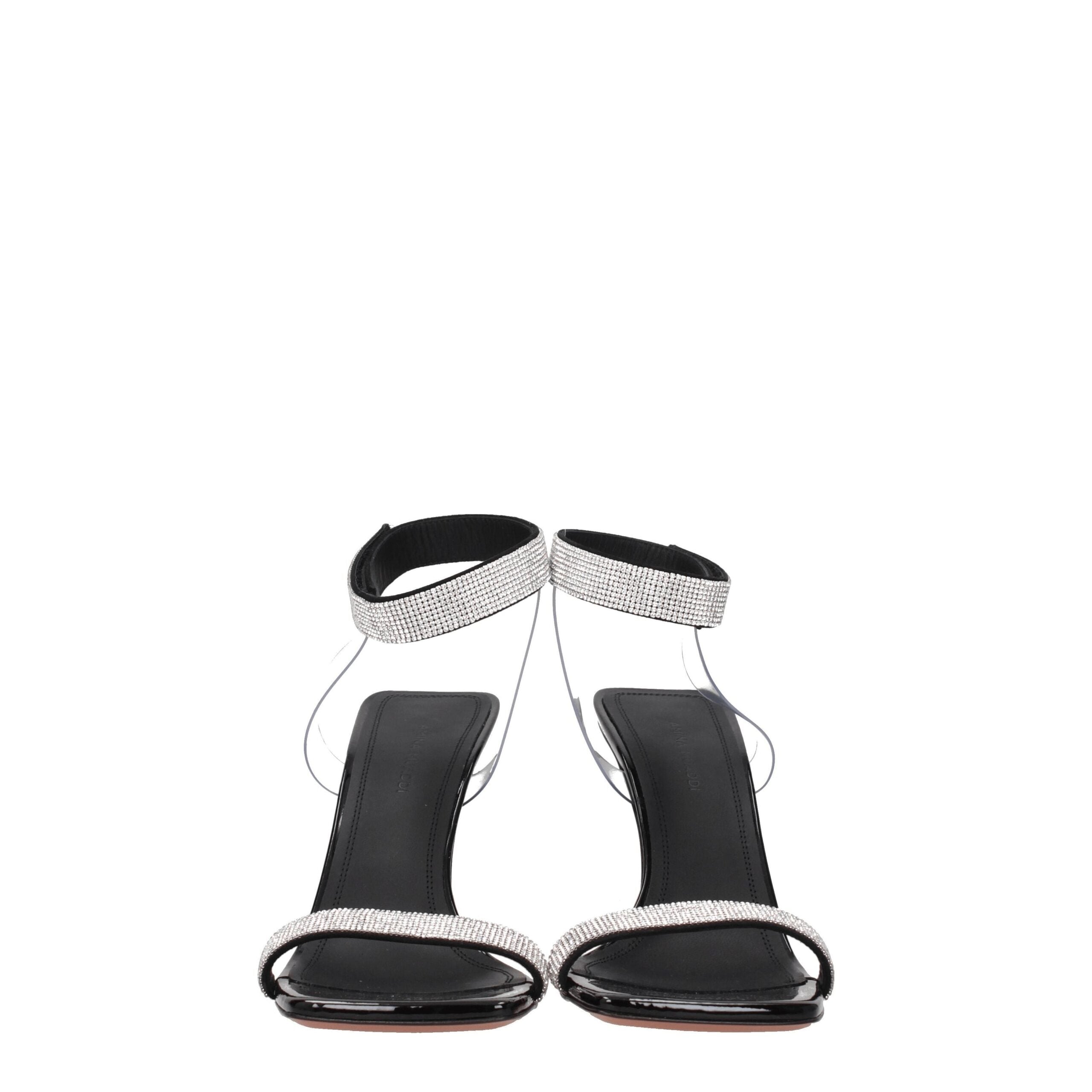 Amina Muaddi Black Crystals Stiletto Heel Sandals