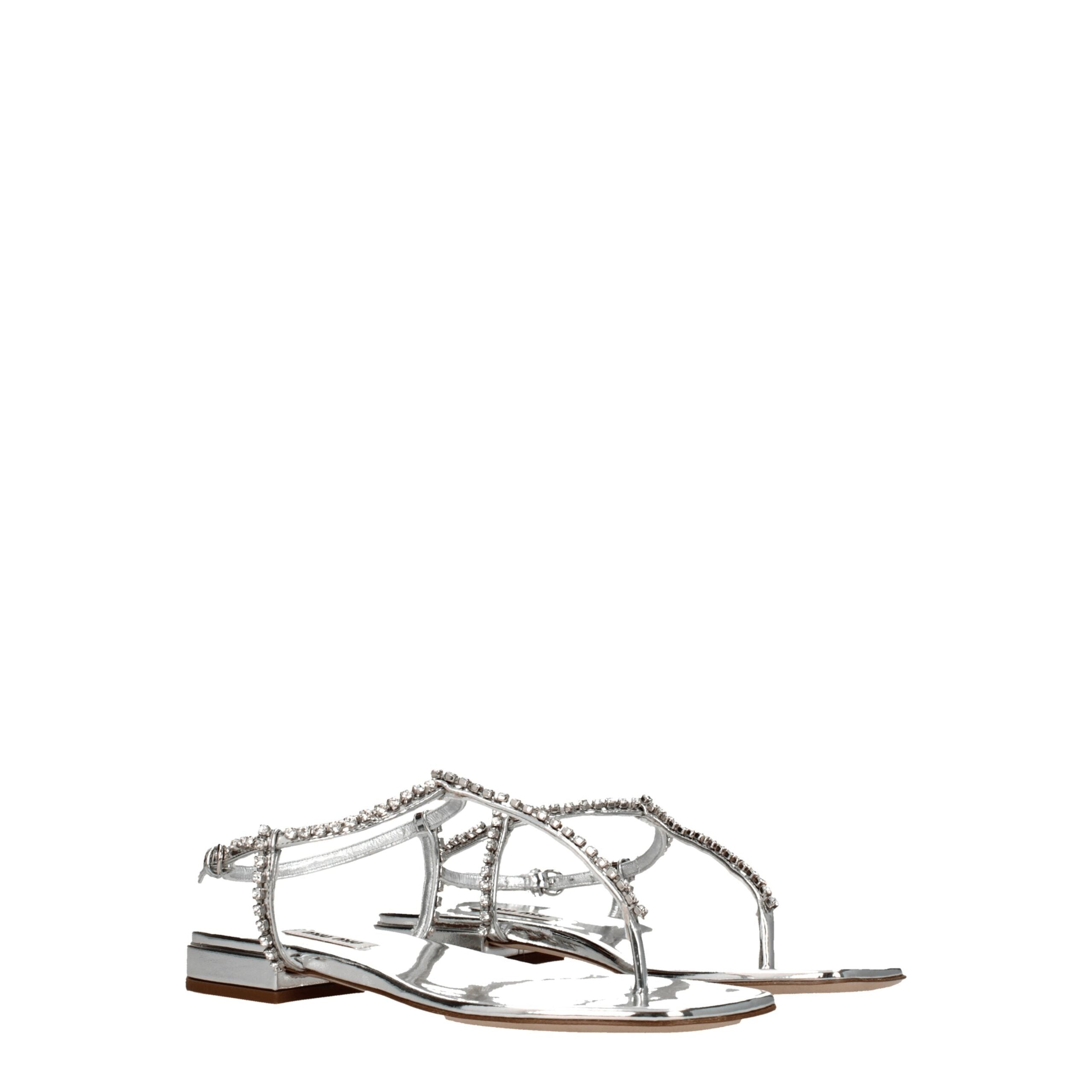 Miu Miu Gray Leather Flip-Flop Sandals