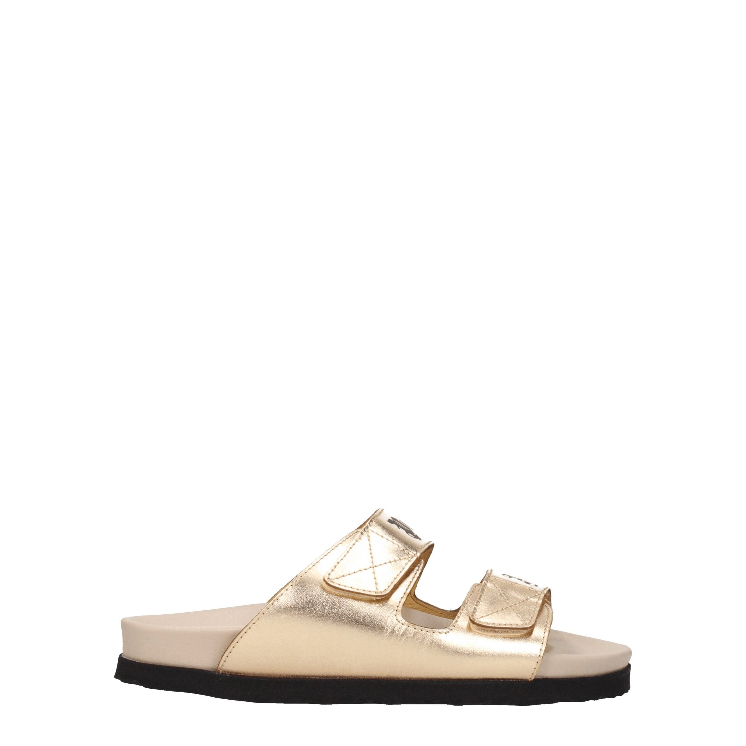 Palm Angels Gold Leather Slippers