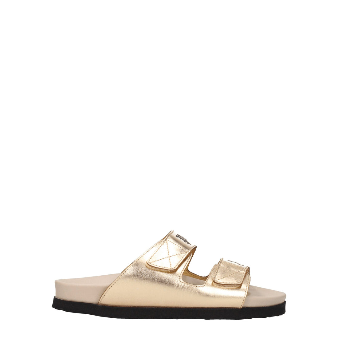 Palm Angels Gold Leather Slippers