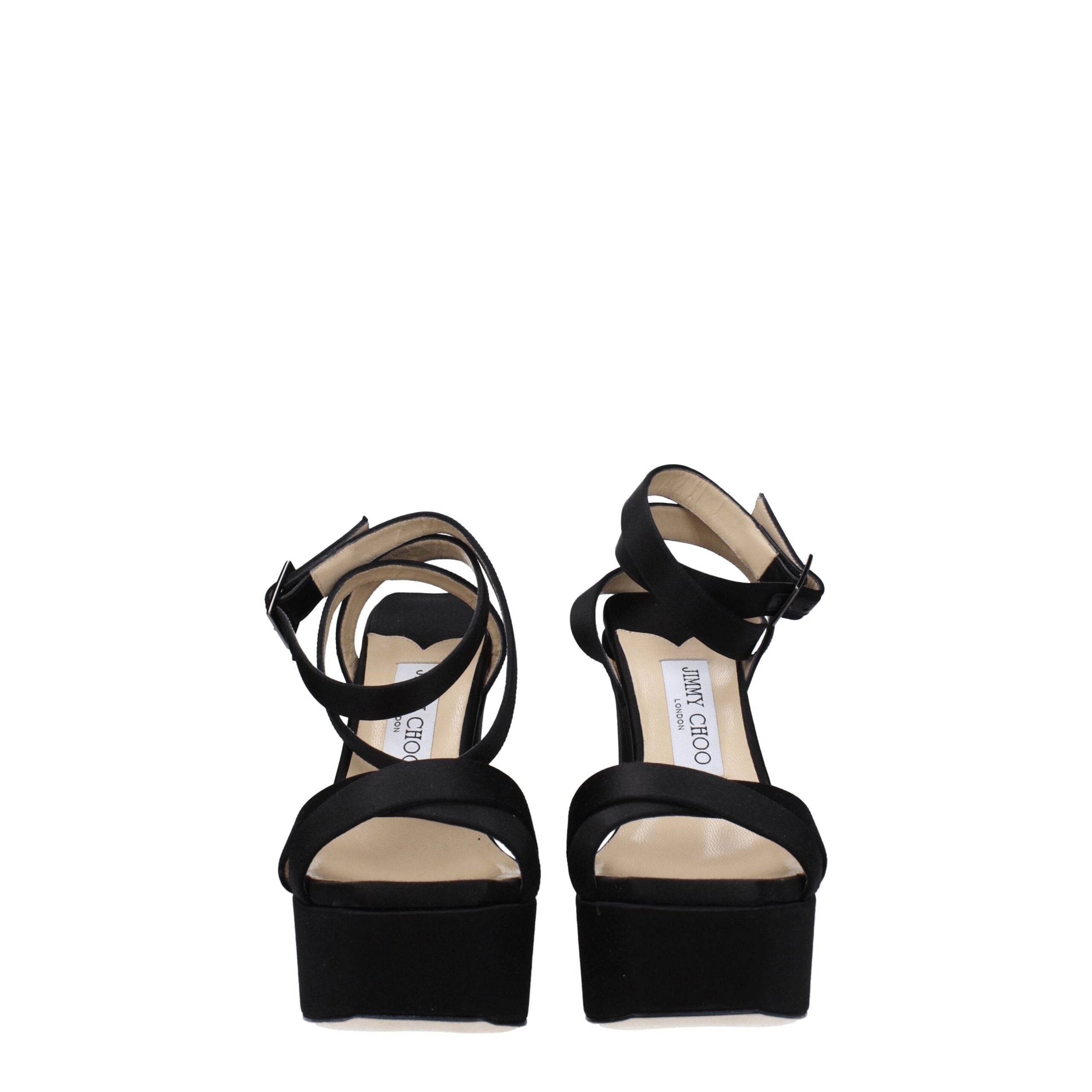 Jimmy Choo Black Satin Platform Sandals