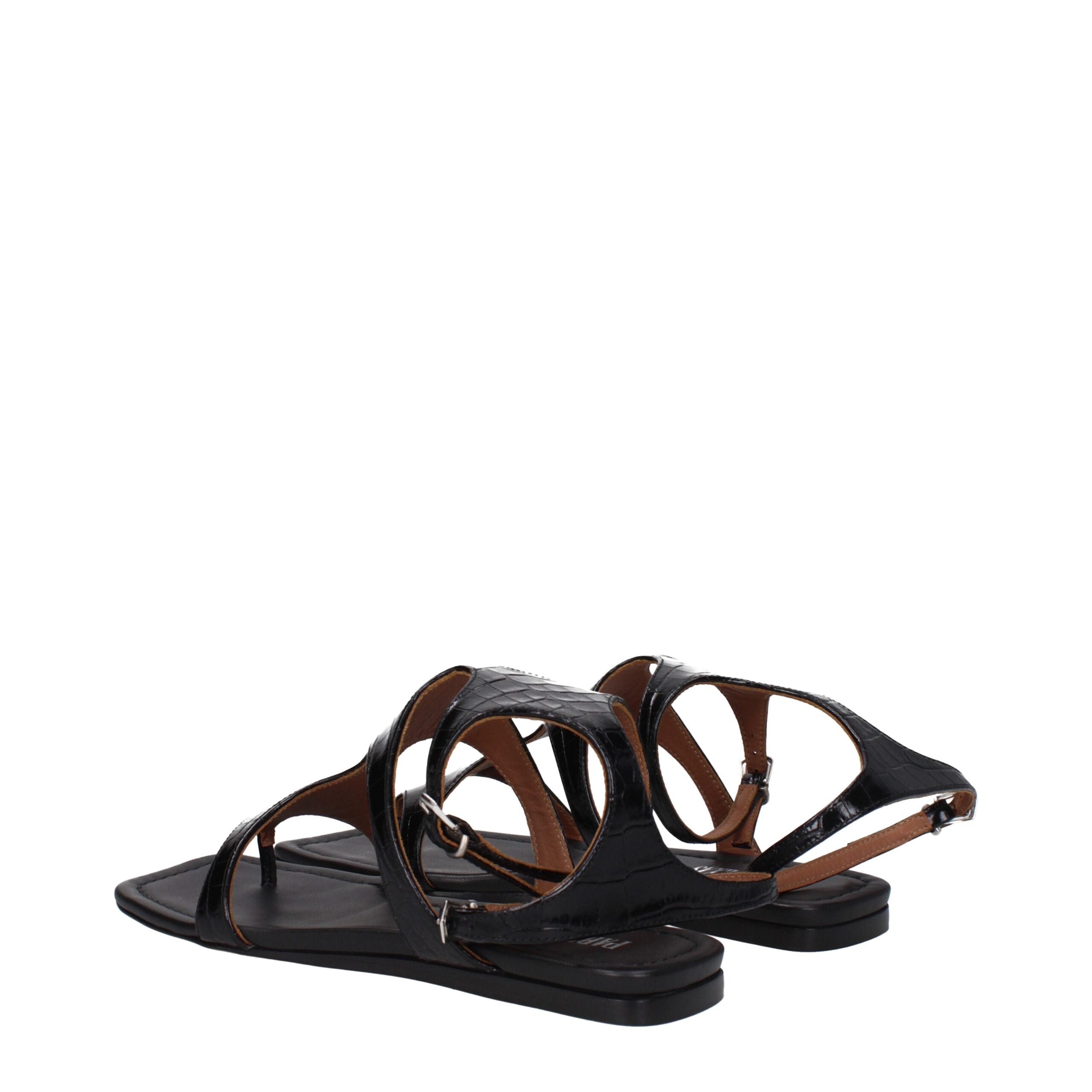 Paris Texas Black Leather Flip-Flop Sandal
