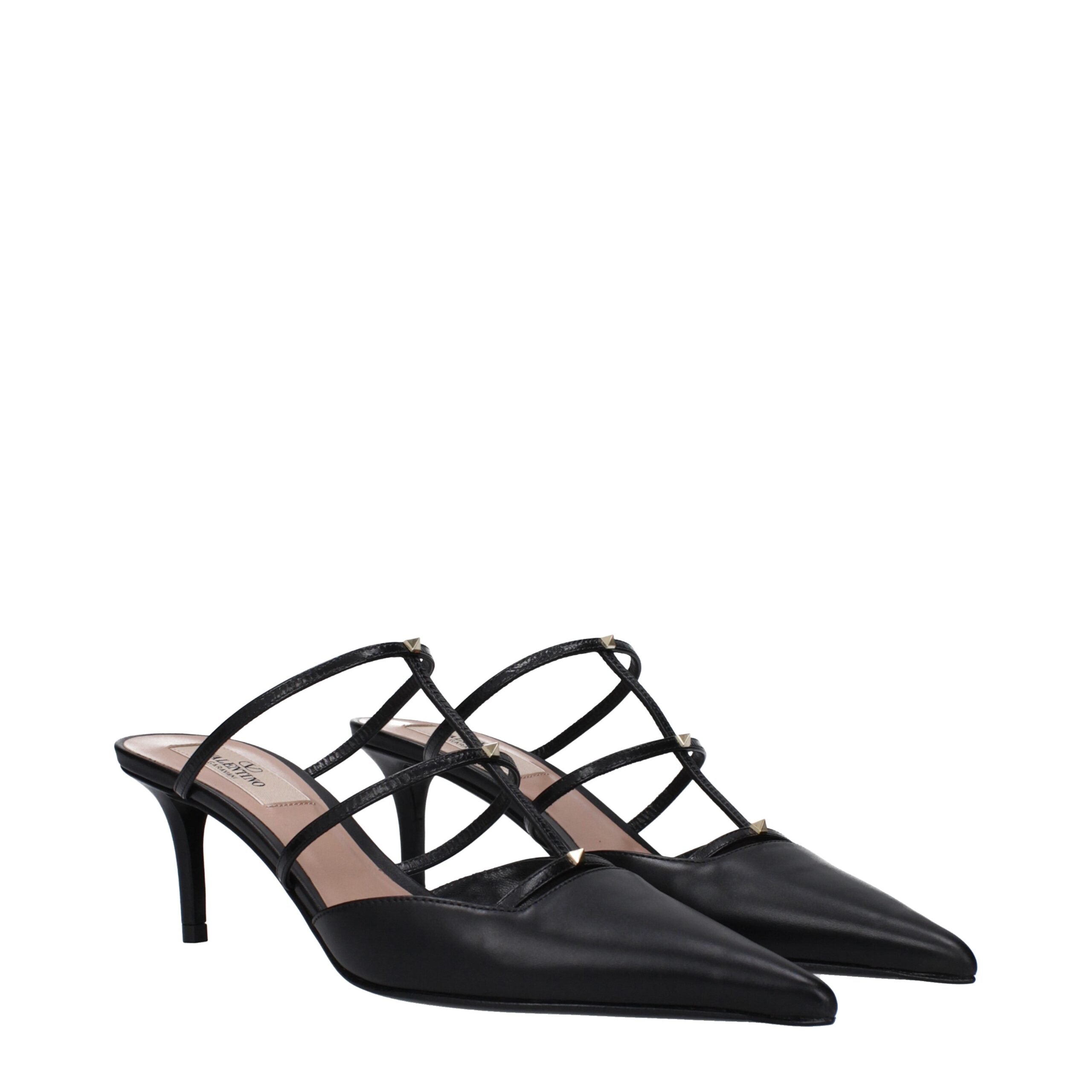 Valentino Garavani Black Leather Flat Sandals