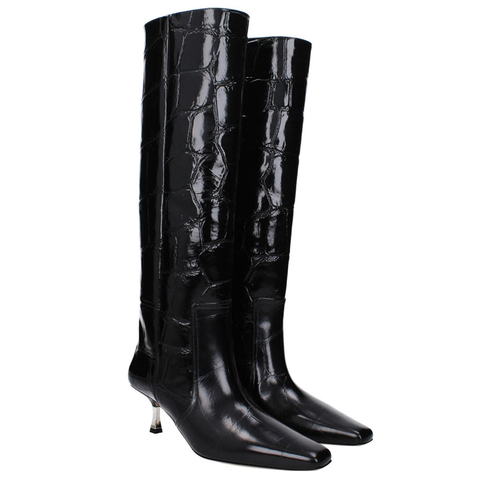 Paris Texas Black Leather High Heel Boots