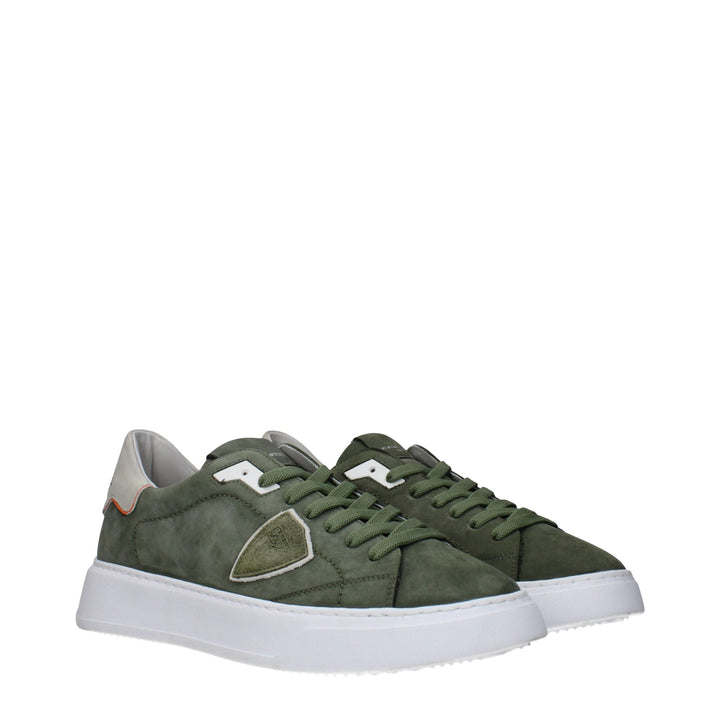 Philippe Model Green Leather Low Top Sneakers