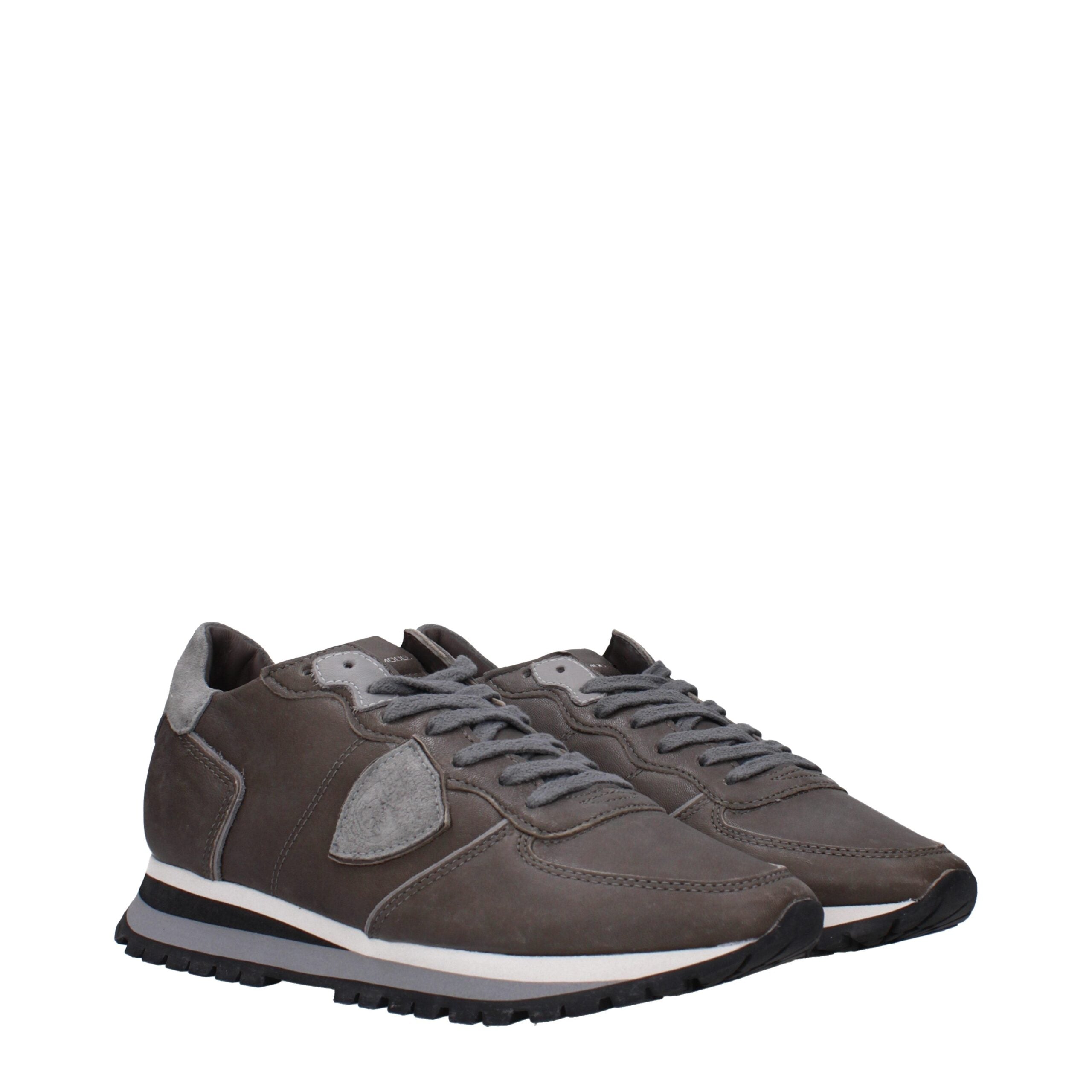 Philippe Model Gray Leather Low Top Sneakers