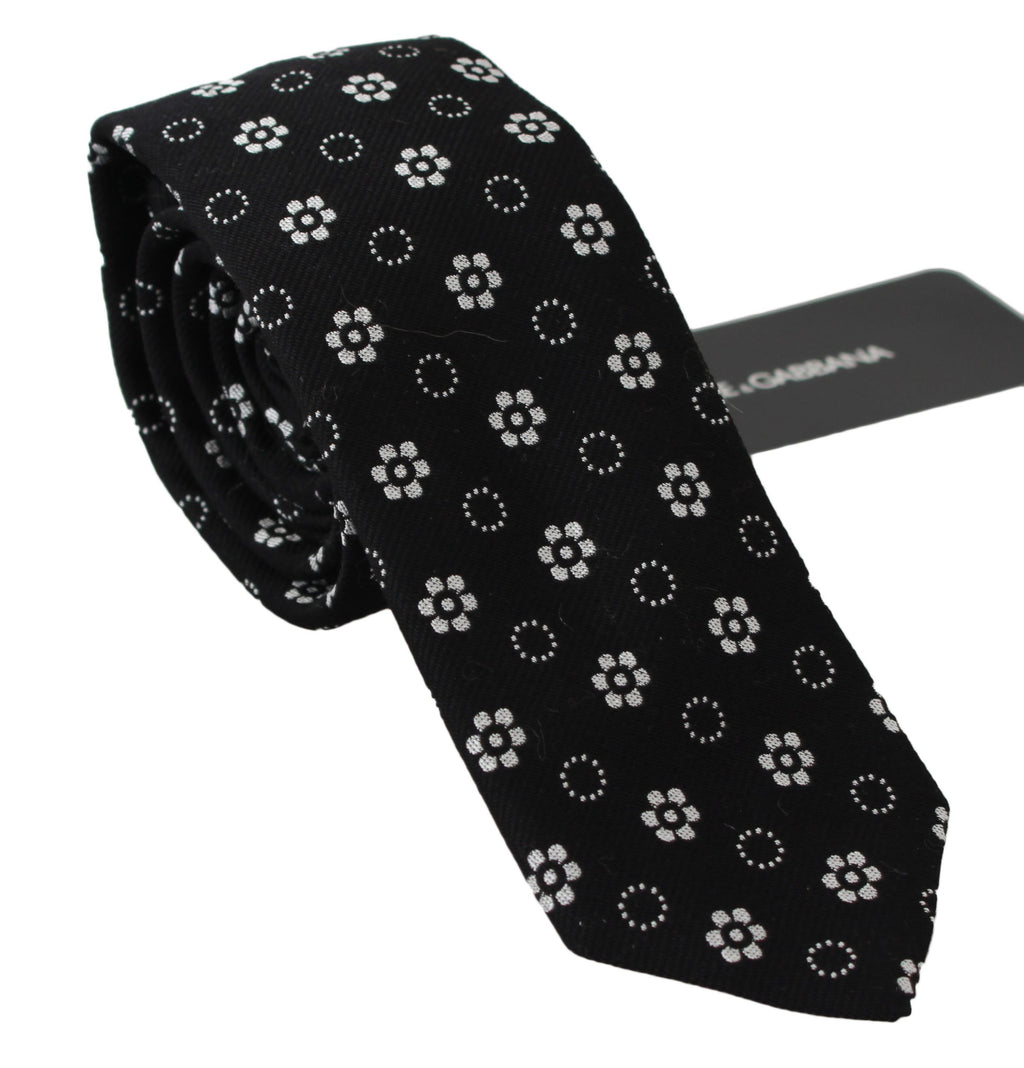 Dolce &amp; Gabbana Elegante schwarze Seidenkrawatte mit Blumenmuster