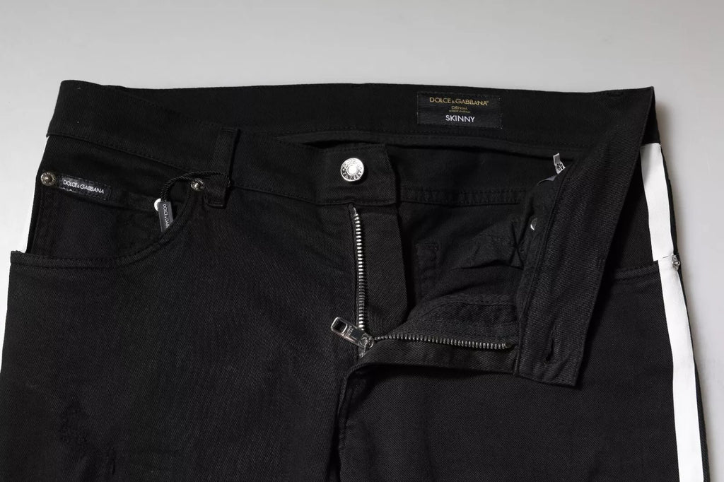 Dolce & Gabbana Black Tattered White Lining Skinny Denim Jeans