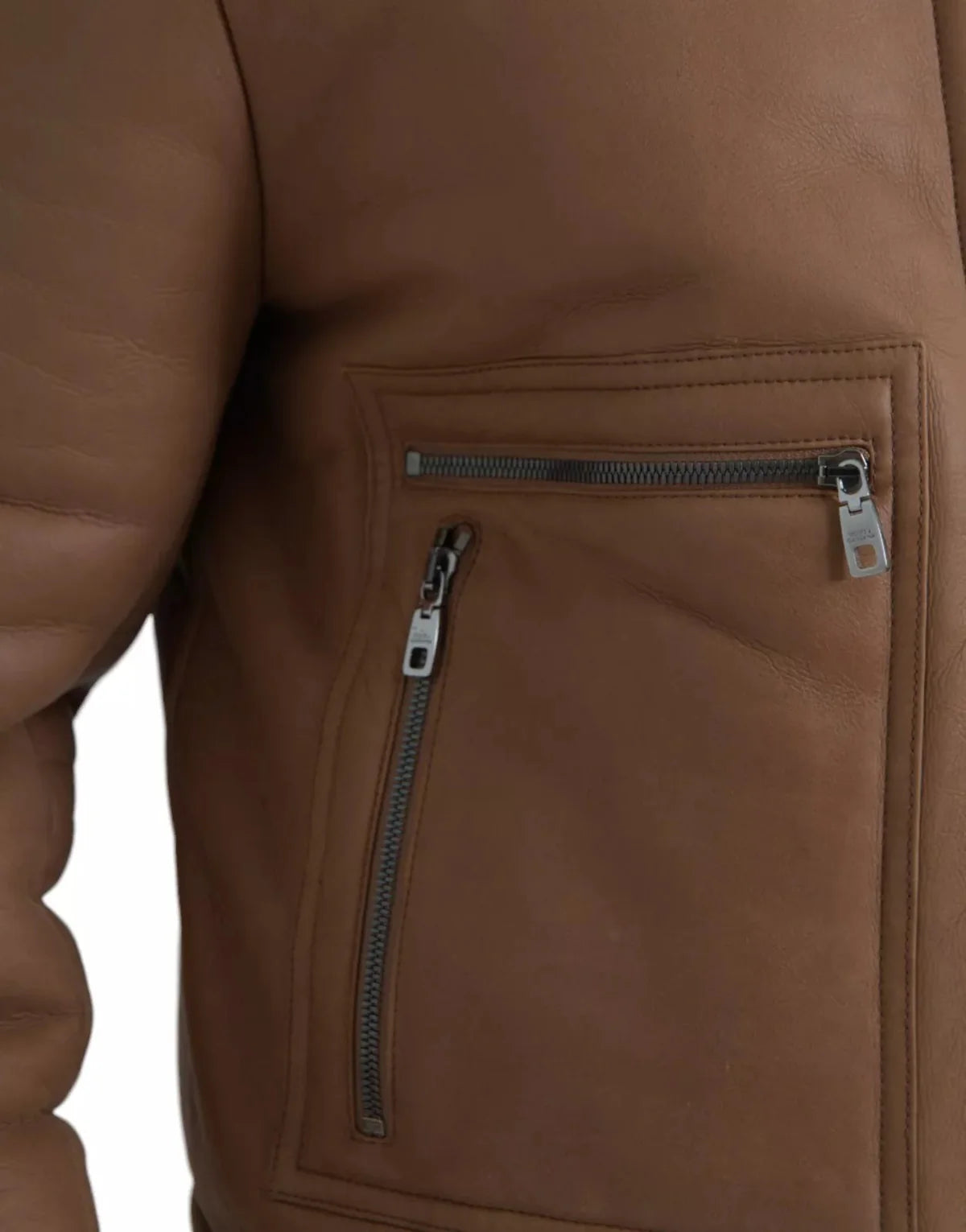 Dolce & Gabbana Brown Leather Fur Button Biker Coat Men's Jacket