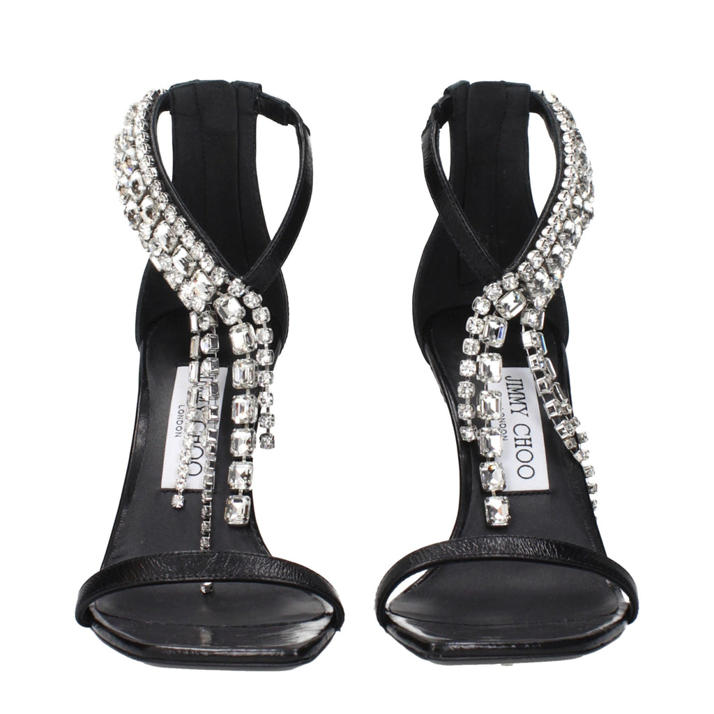 Jimmy Choo Black Leather Stiletto Heels Sandals