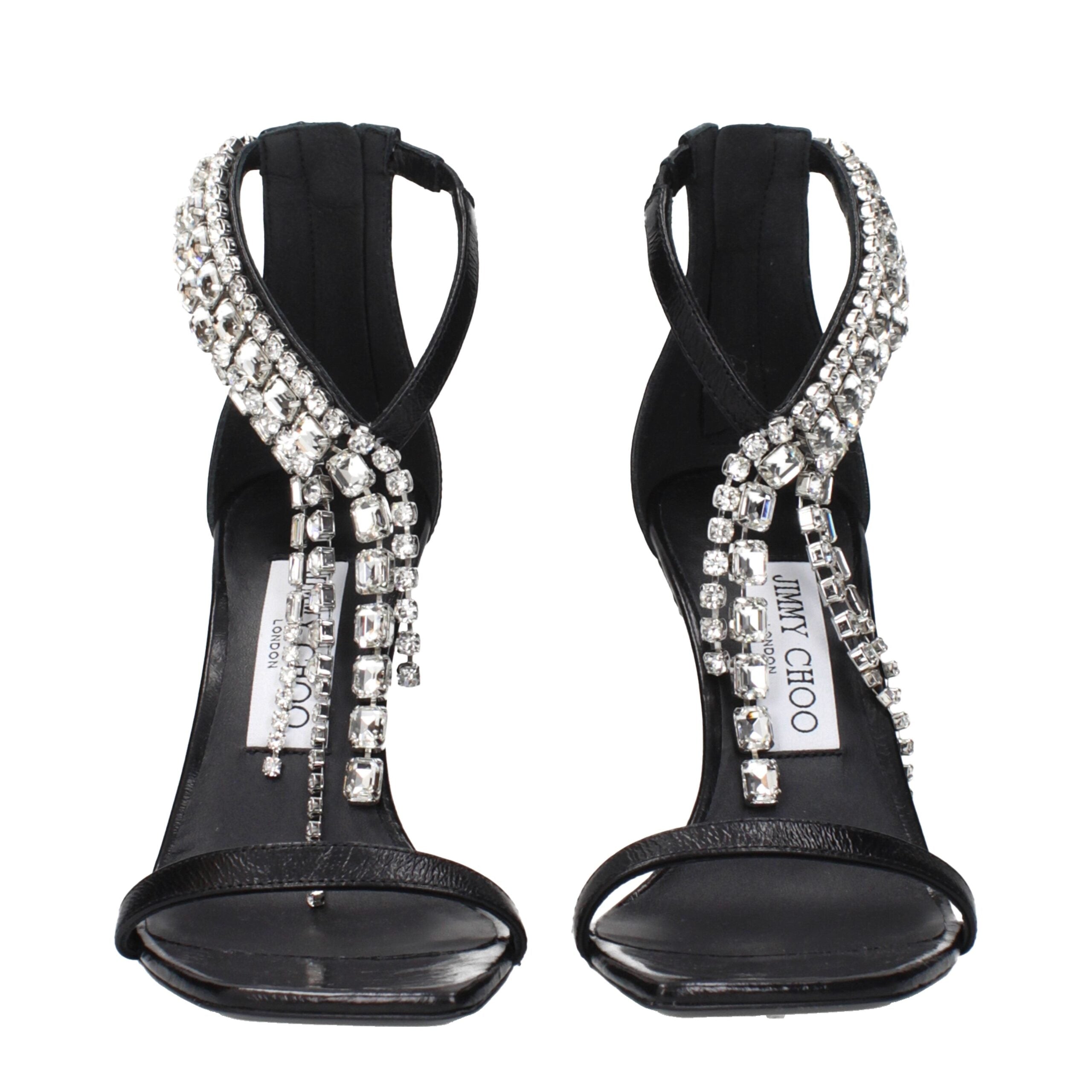Jimmy Choo Black Leather Stiletto Heels Sandals