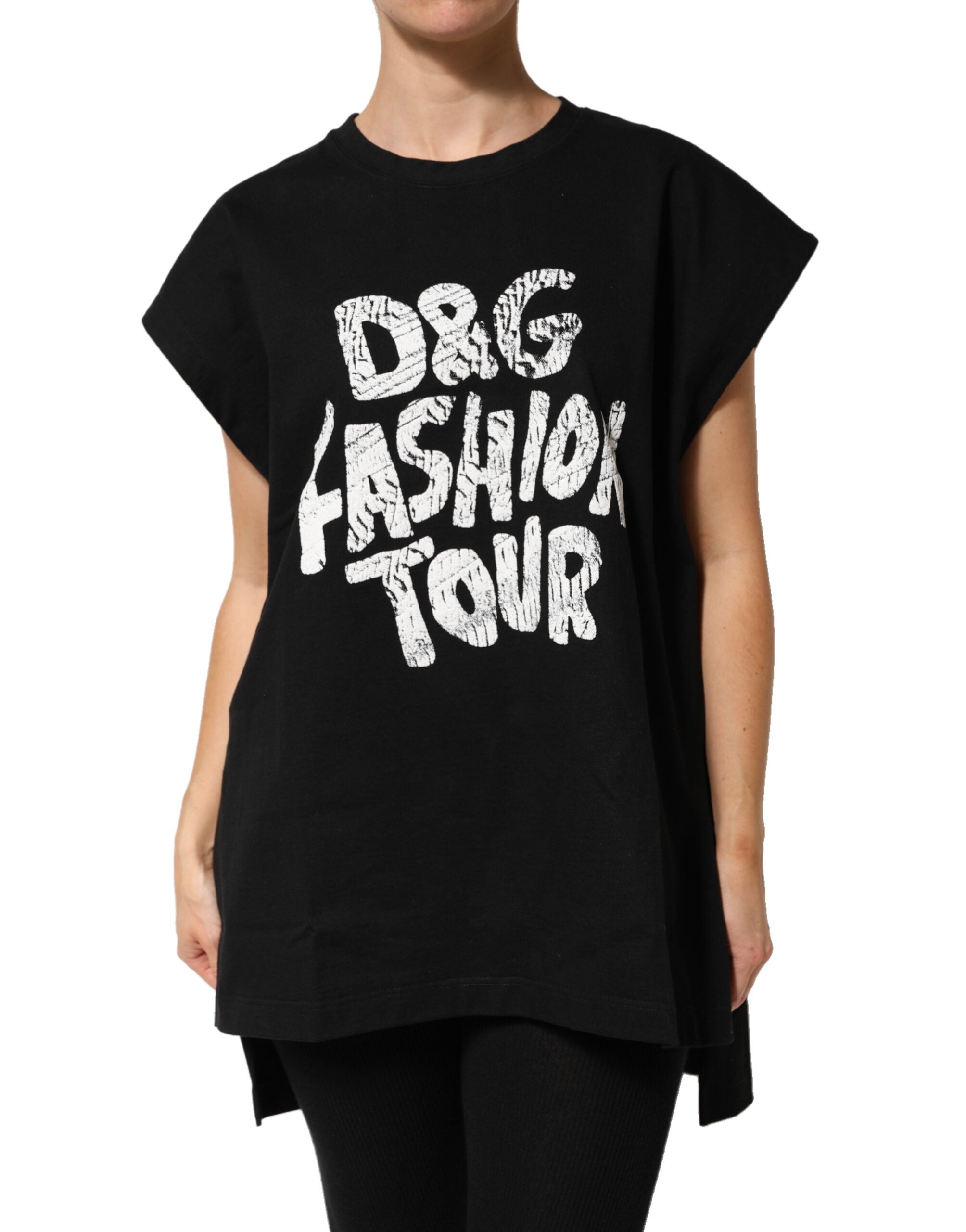Dolce & Gabbana Black Cotton Sleeveless DG Fashion Top