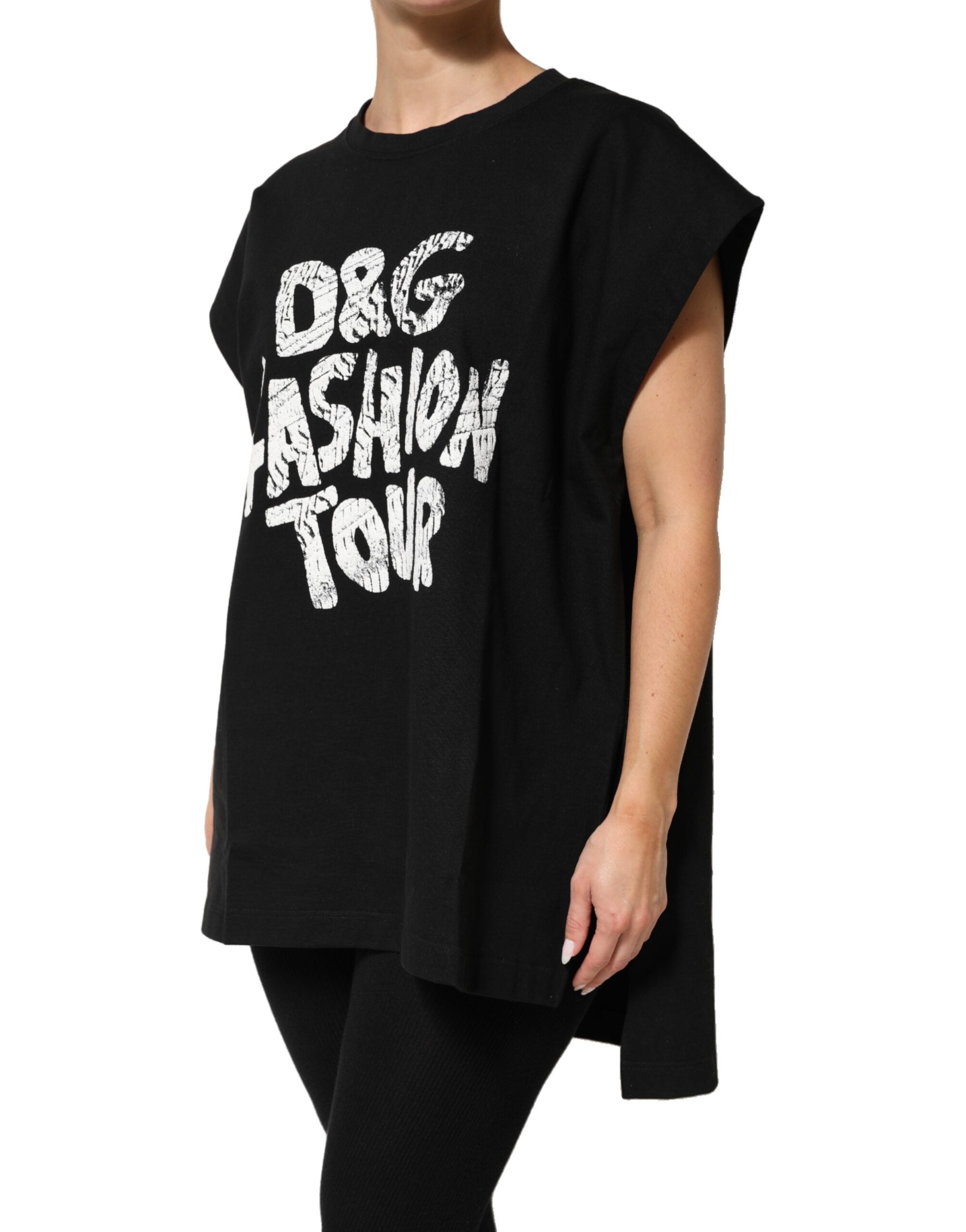 Dolce & Gabbana Black Cotton Sleeveless DG Fashion Top