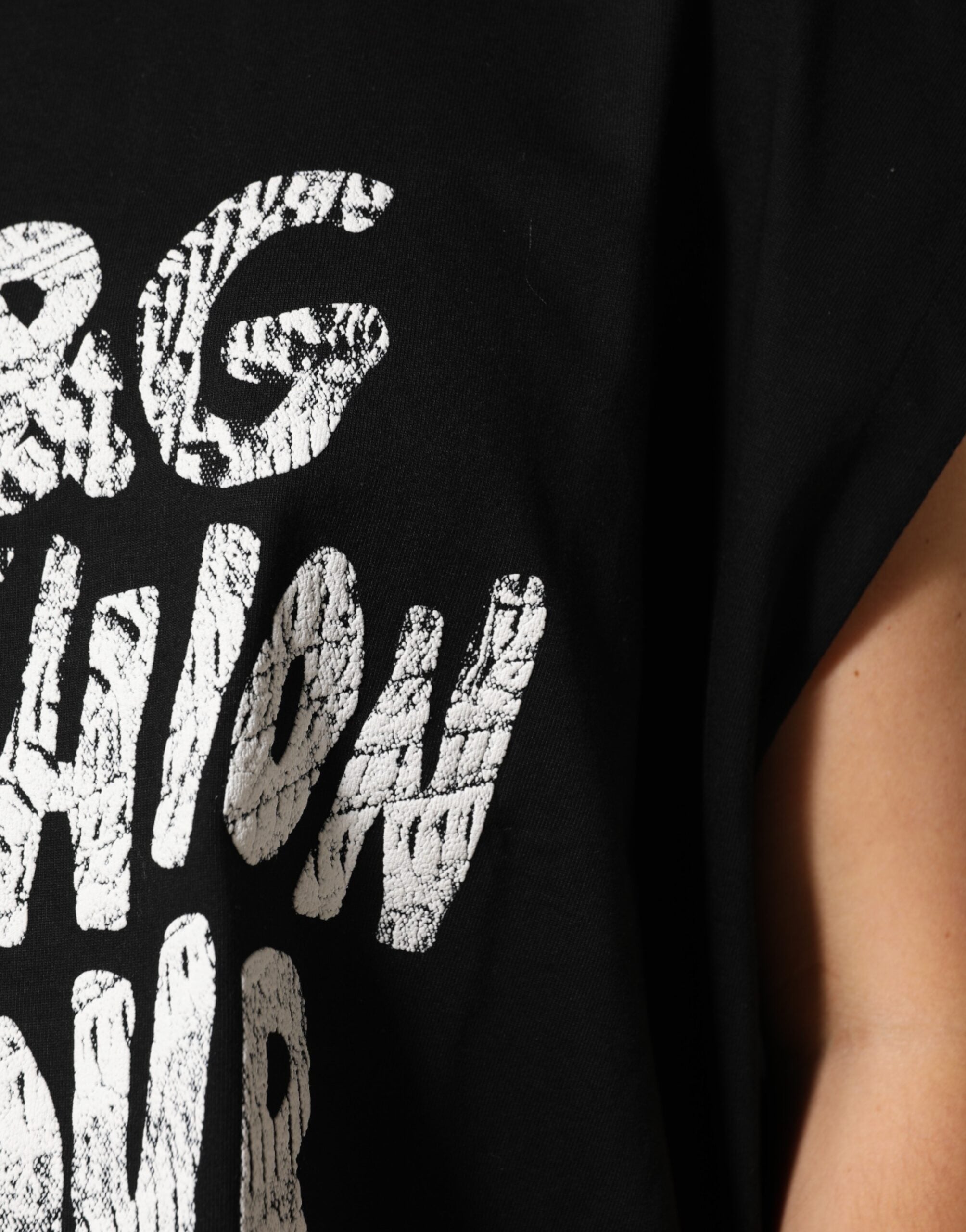 Dolce & Gabbana Black Cotton Sleeveless DG Fashion Top