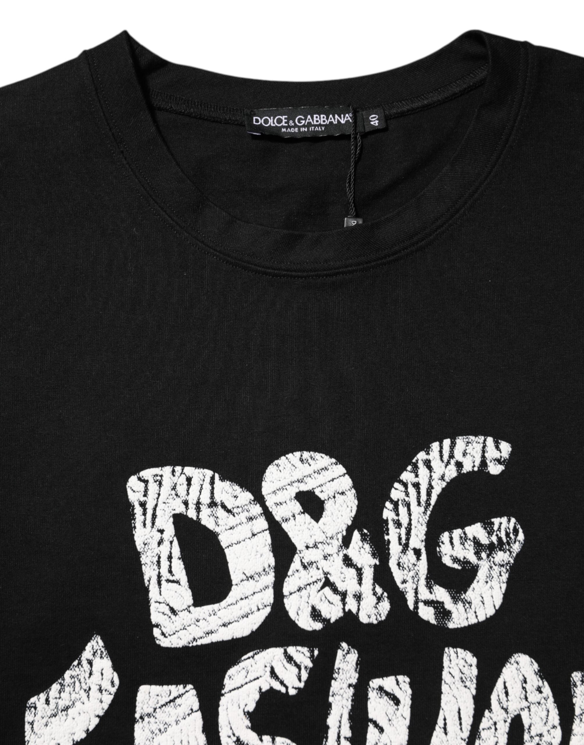Dolce & Gabbana Black Cotton Sleeveless DG Fashion Top