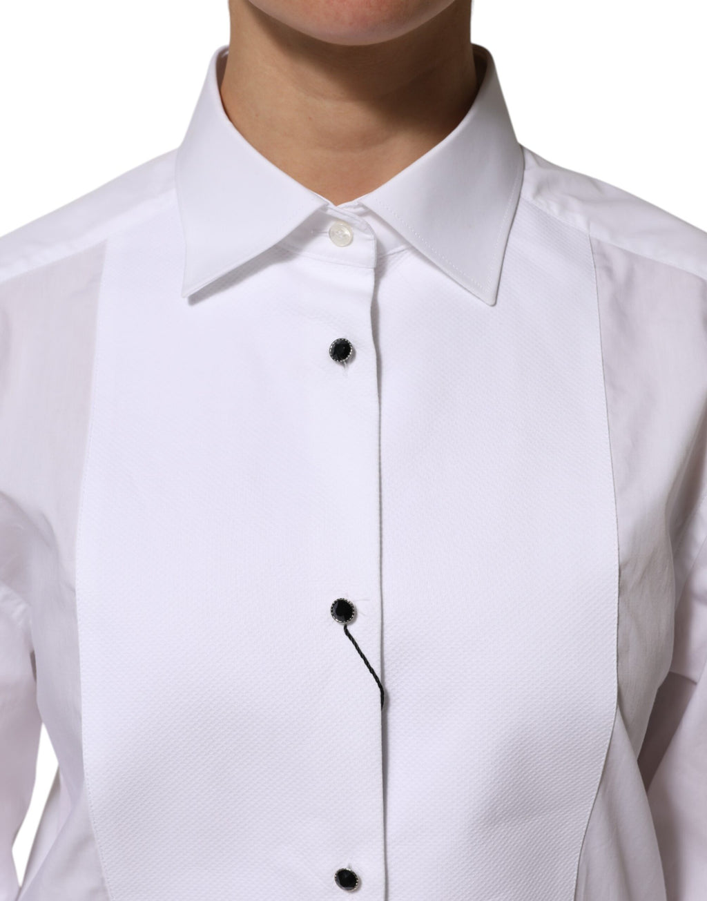 Dolce & Gabbana White Cotton Tuxedo Bib Long Sleeve Dress Shirt