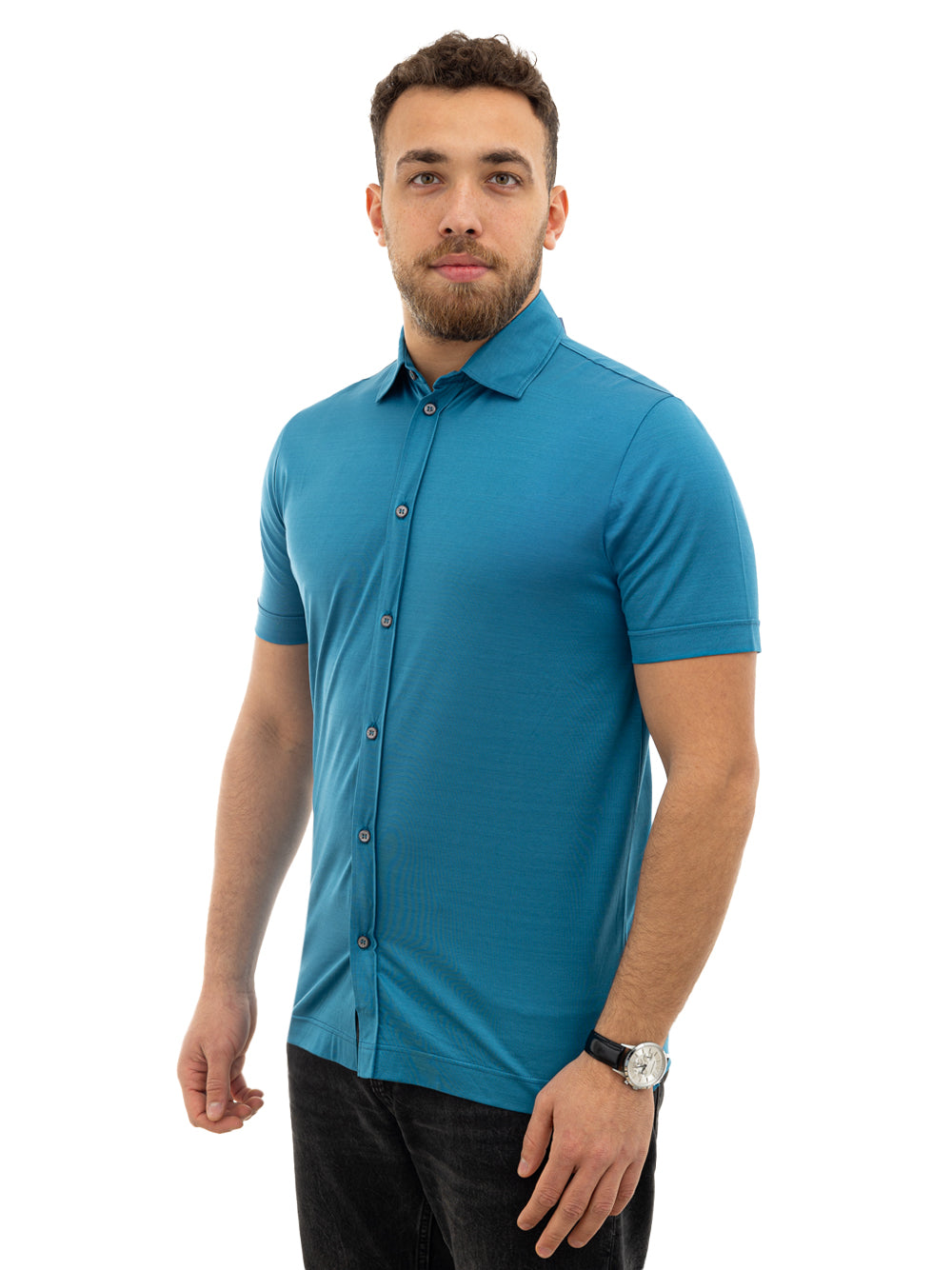 Canali shirt light blue short sleeve
