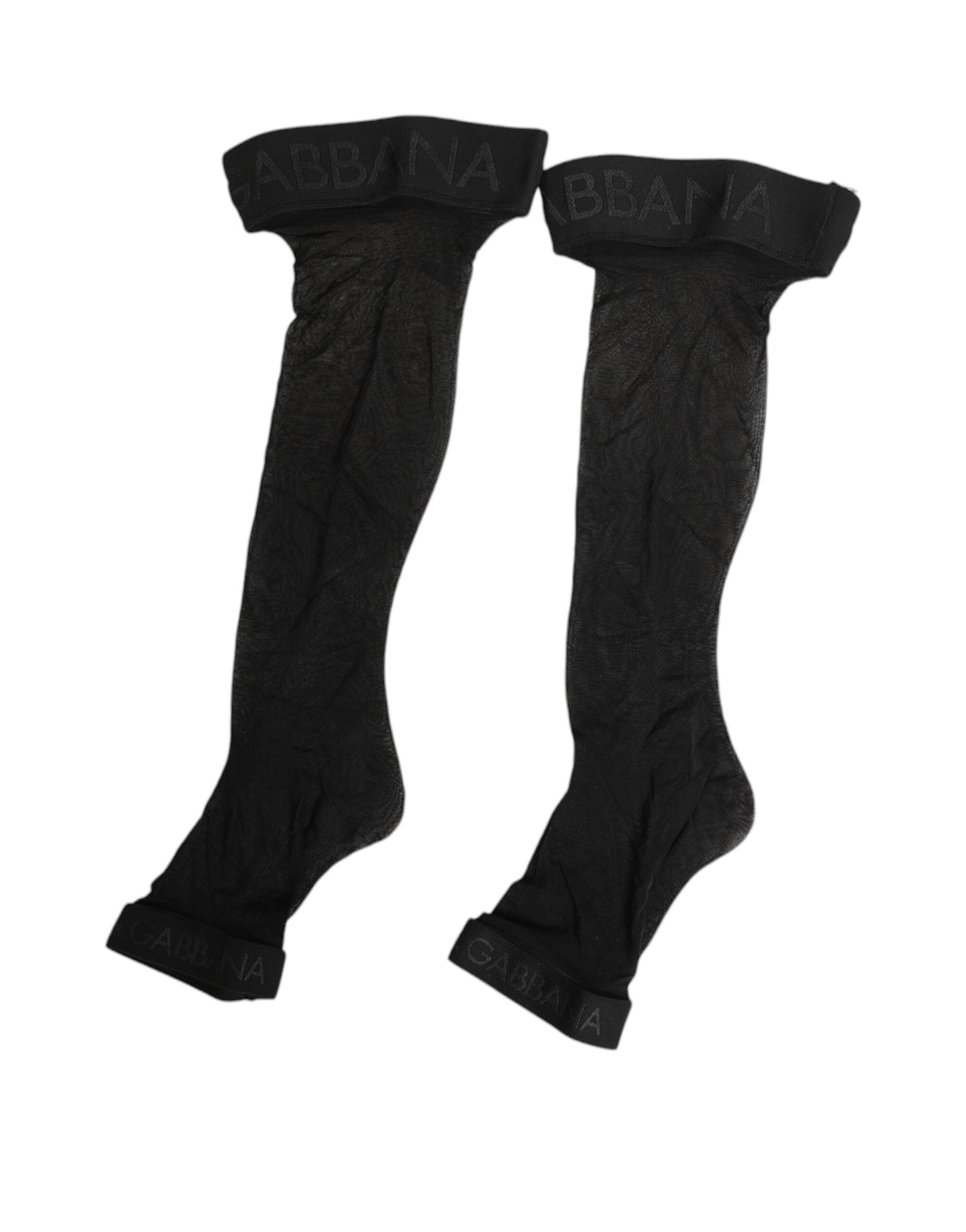 Dolce & Gabbana Black Sheer Nylon Logo Band Over-the-Knee Stocking Socks