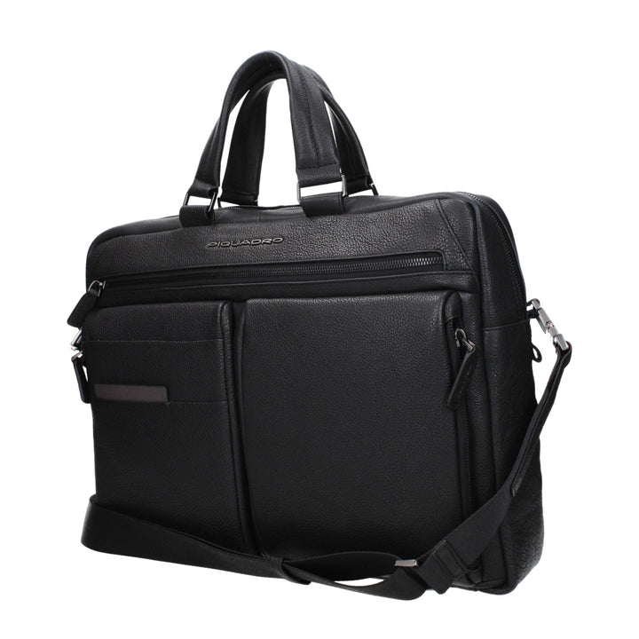 Piquadro Black Leather Business And Laptop Bag
