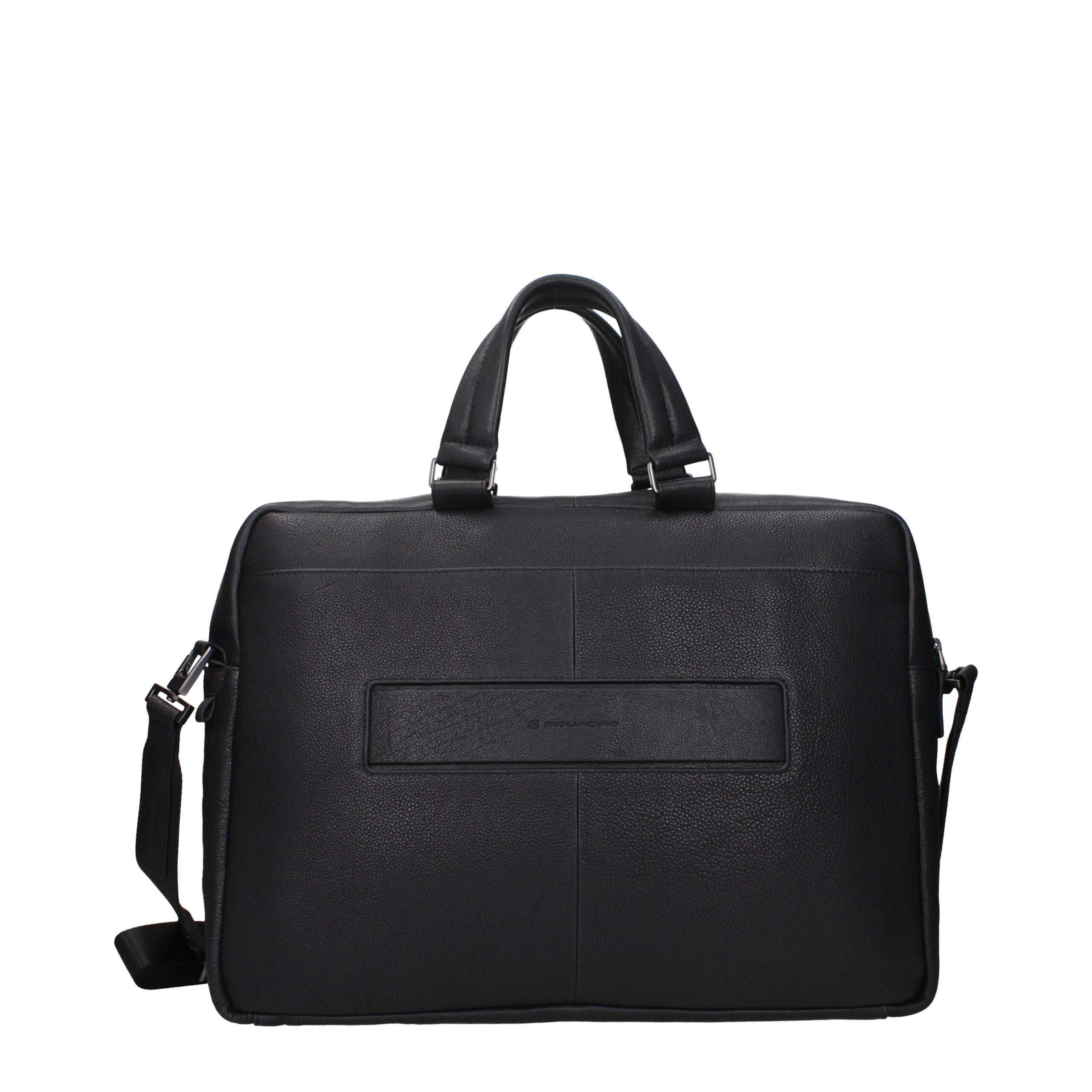 Piquadro Black Leather Business And Laptop Bag