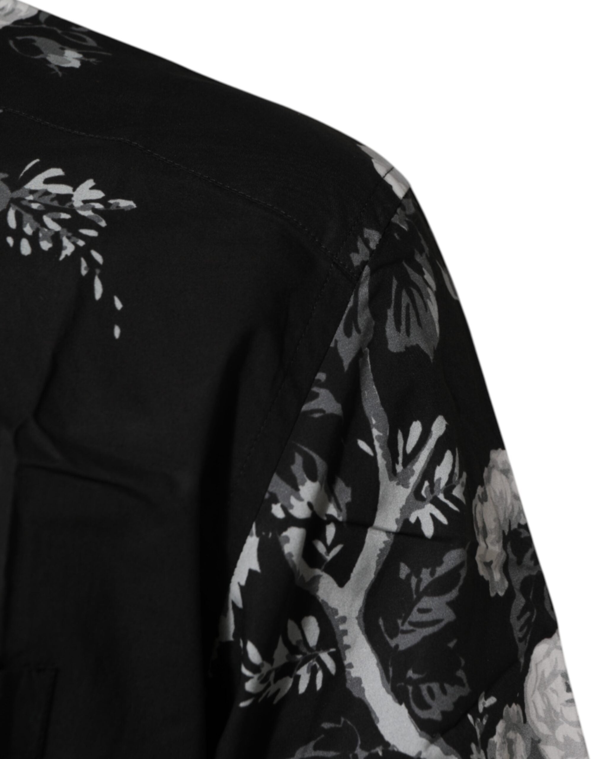 Dolce & Gabbana Black Floral Collared GOLD Casual Polo Shirt