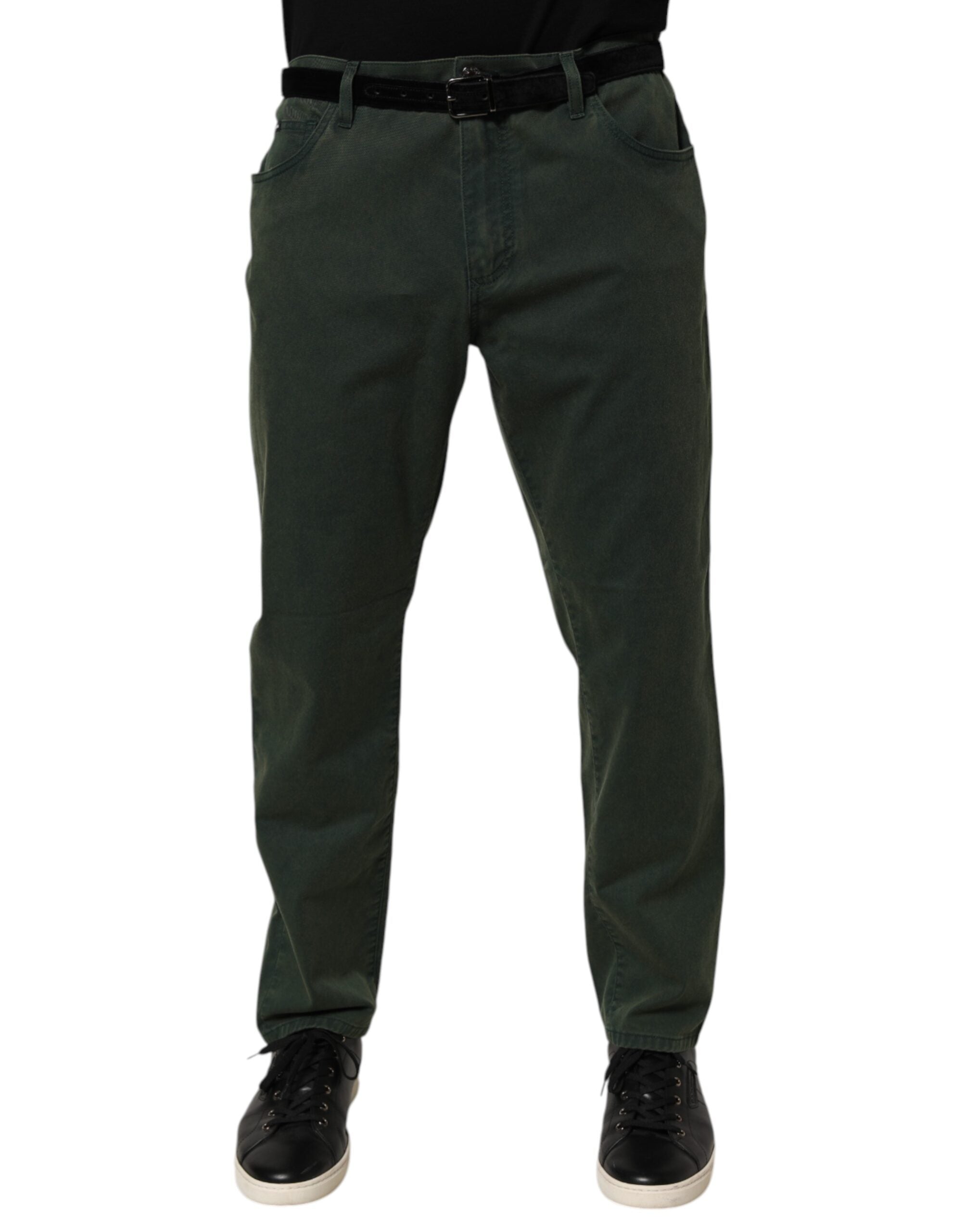 Dolce & Gabbana Dark Green Cotton Stretch Loose Denim Jeans