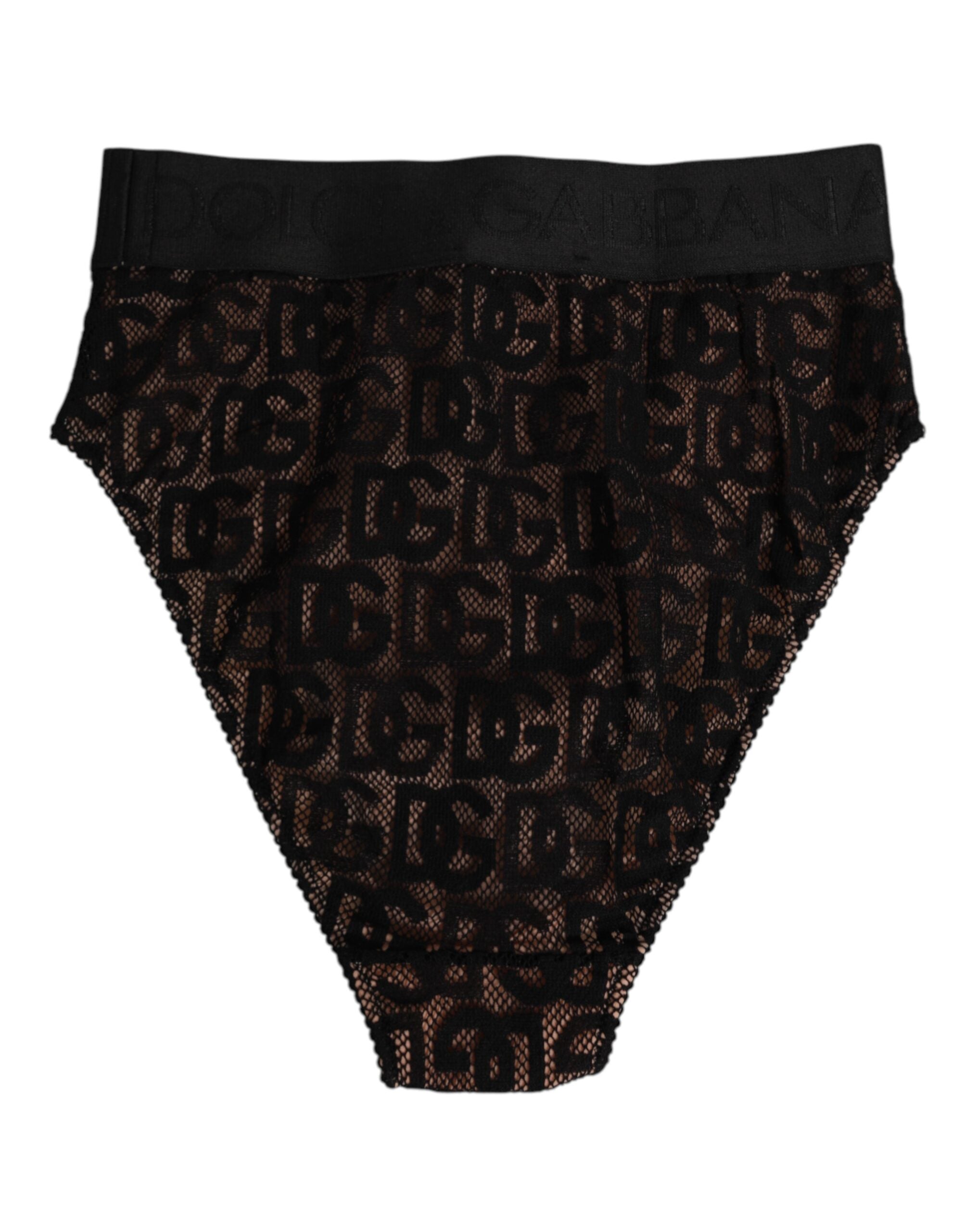 Culotte taille haute en dentelle noire Dolce &amp; Gabbana avec logo DG
