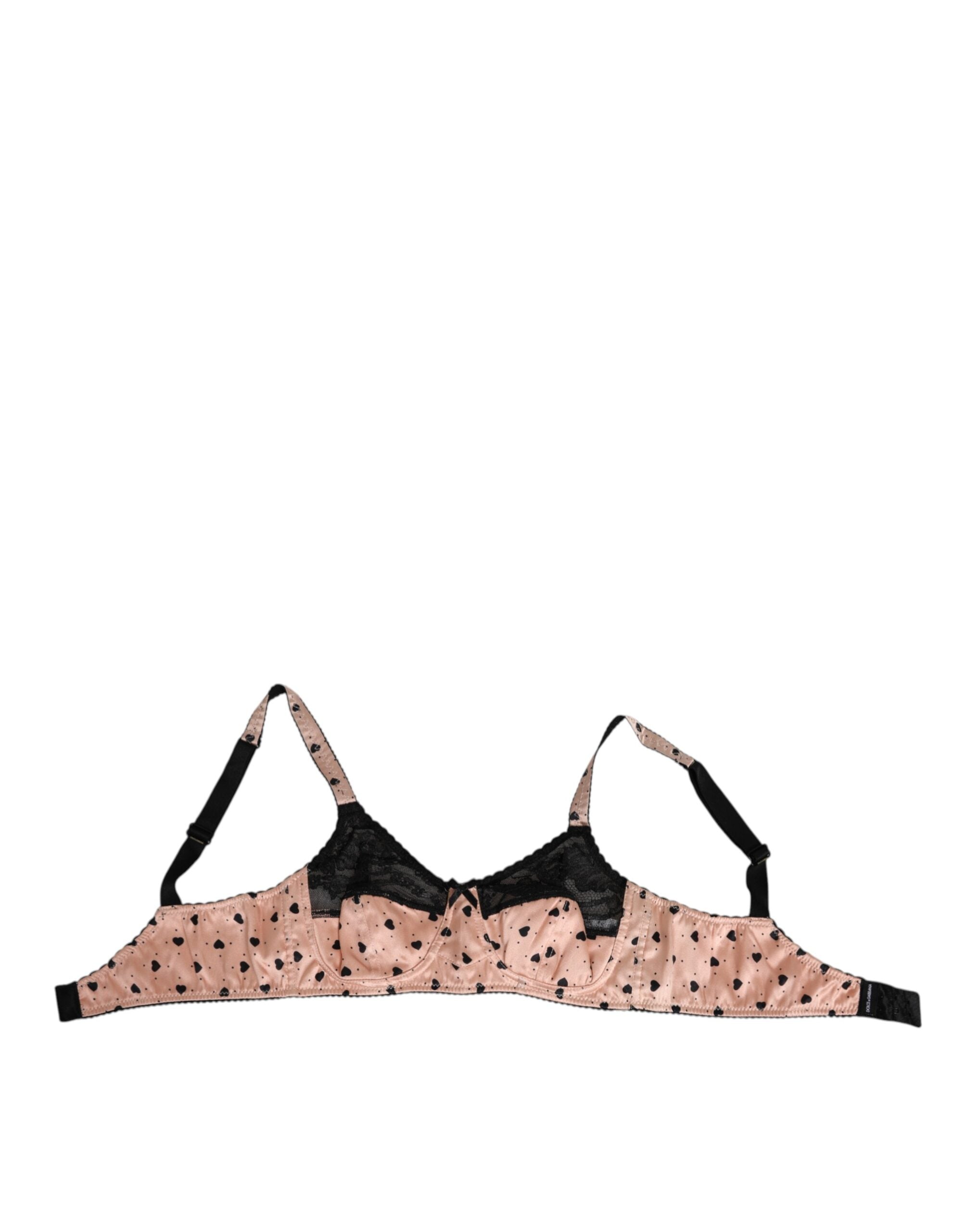 Soutien-gorge à bonnets souples en soie beige à imprimé cœur Dolce &amp; Gabbana