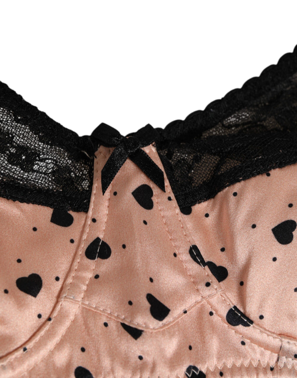 Soutien-gorge à bonnets souples en soie beige à imprimé cœur Dolce &amp; Gabbana