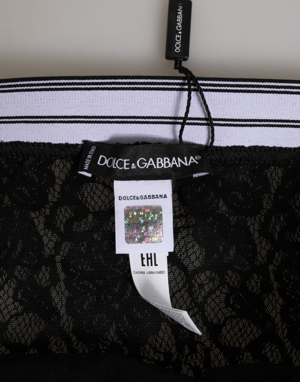 Slip en dentelle noire Dolce &amp; Gabbana avec ceinture à logo