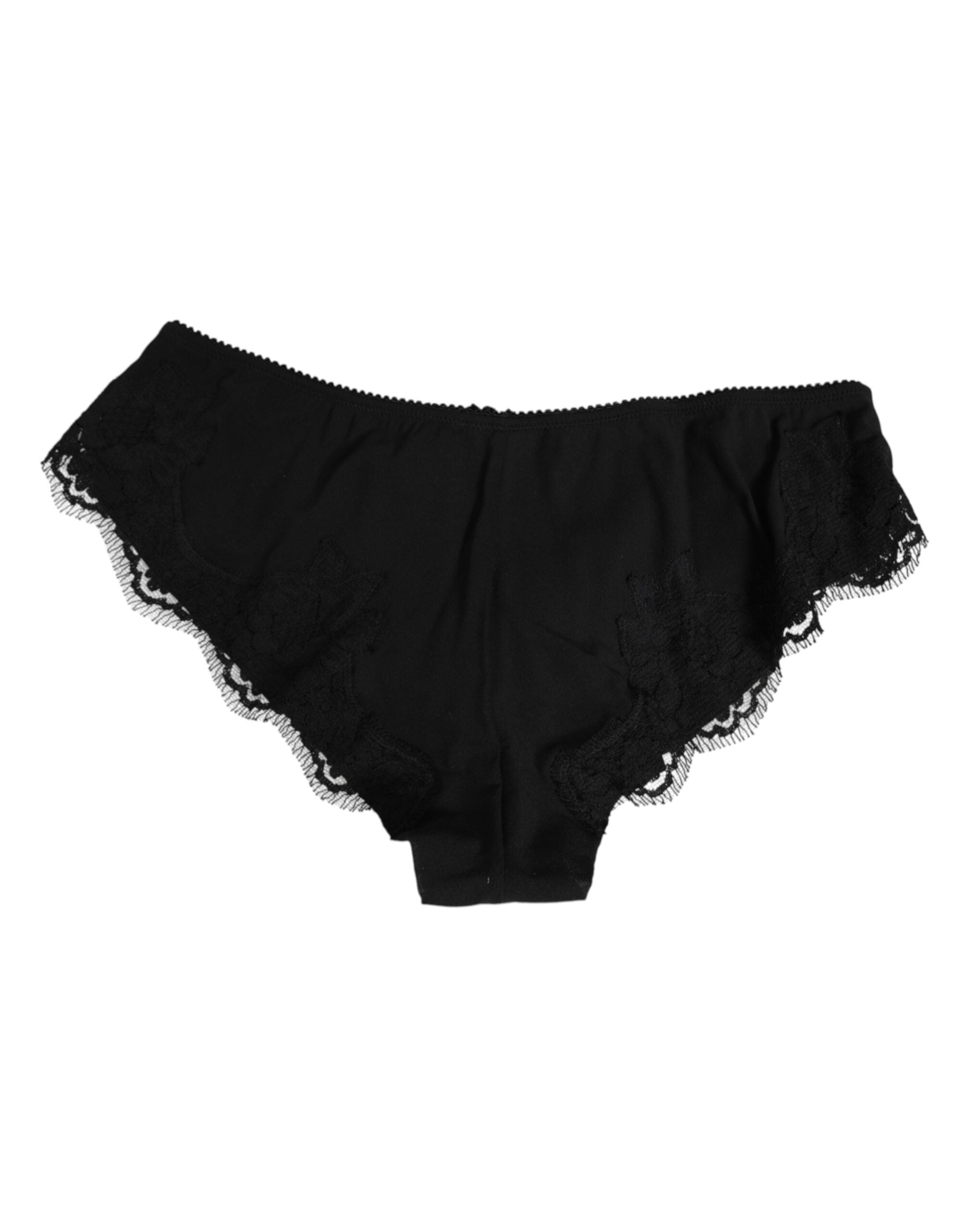 Culotte en satin de soie noir et dentelle florale Dolce &amp; Gabbana