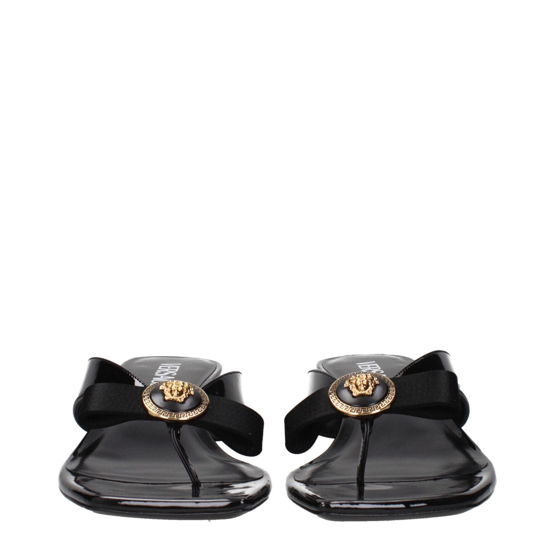 Versace Black Leather Stiletto Heel Sandals