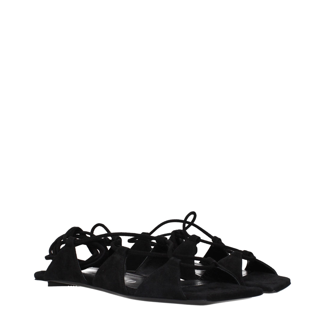 The Attico Black Leather Flat Sandals