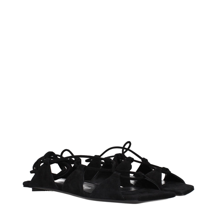 The Attico Black Leather Flat Sandals