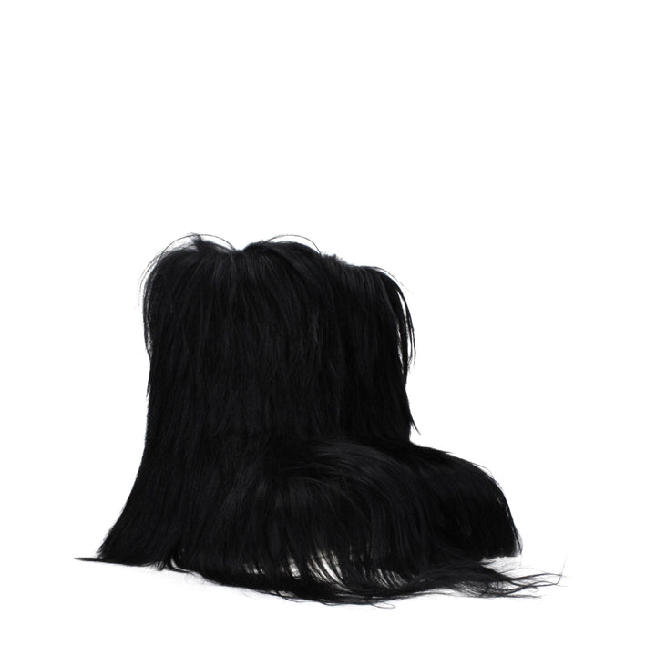 Rick Owens Black Fur Ankle Boots