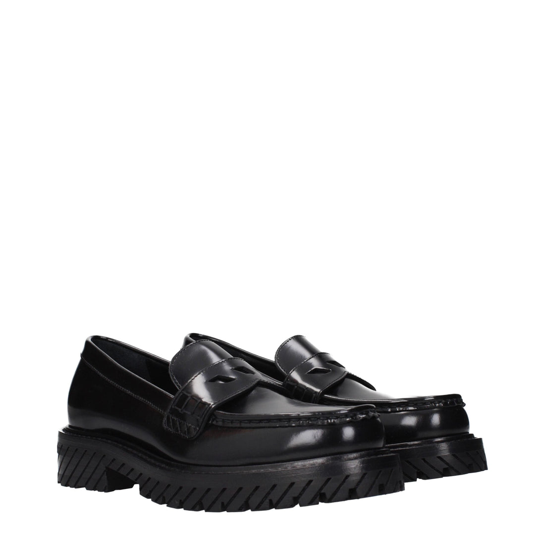 Off-White Black Leather Slip-On Loafers