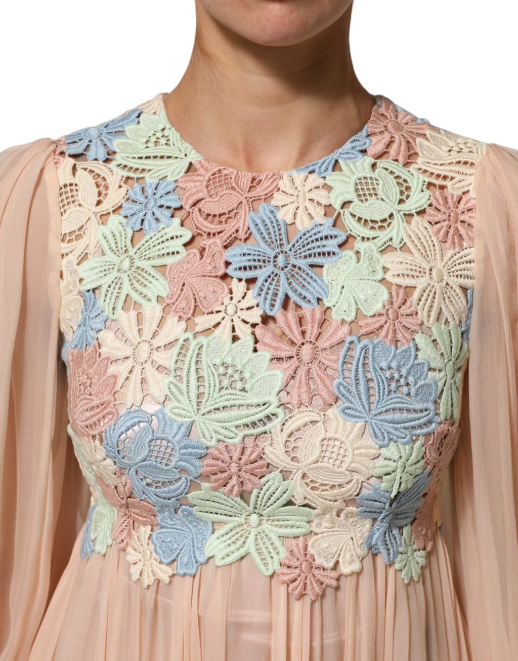 Robe trapèze plissée à broderies florales roses Dolce &amp; Gabbana